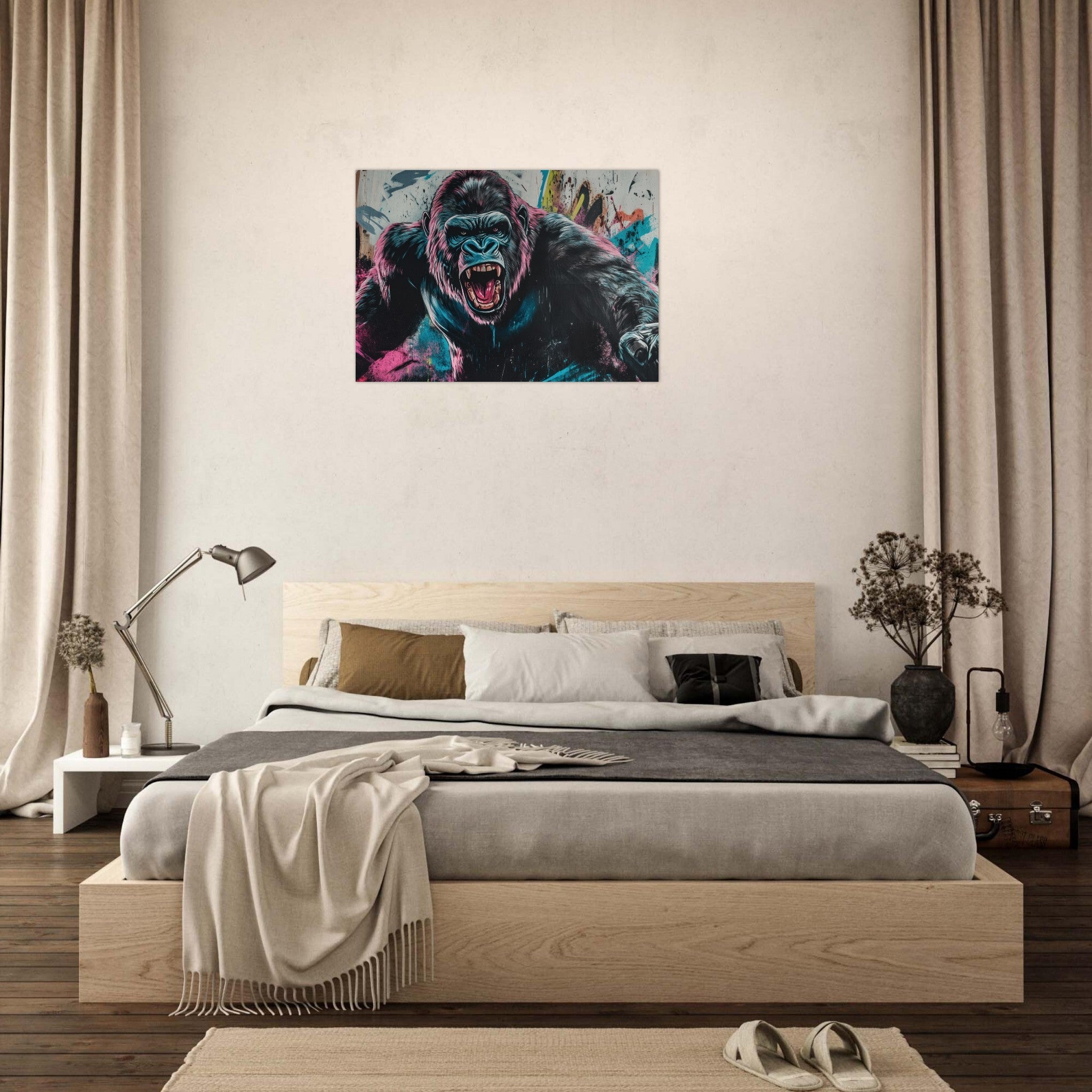 Aluminum Print Landscape - Graffiti - Style Street Art Gorilla A powerful 7 - Shop Ai Art WebShop - Digital Art online Store