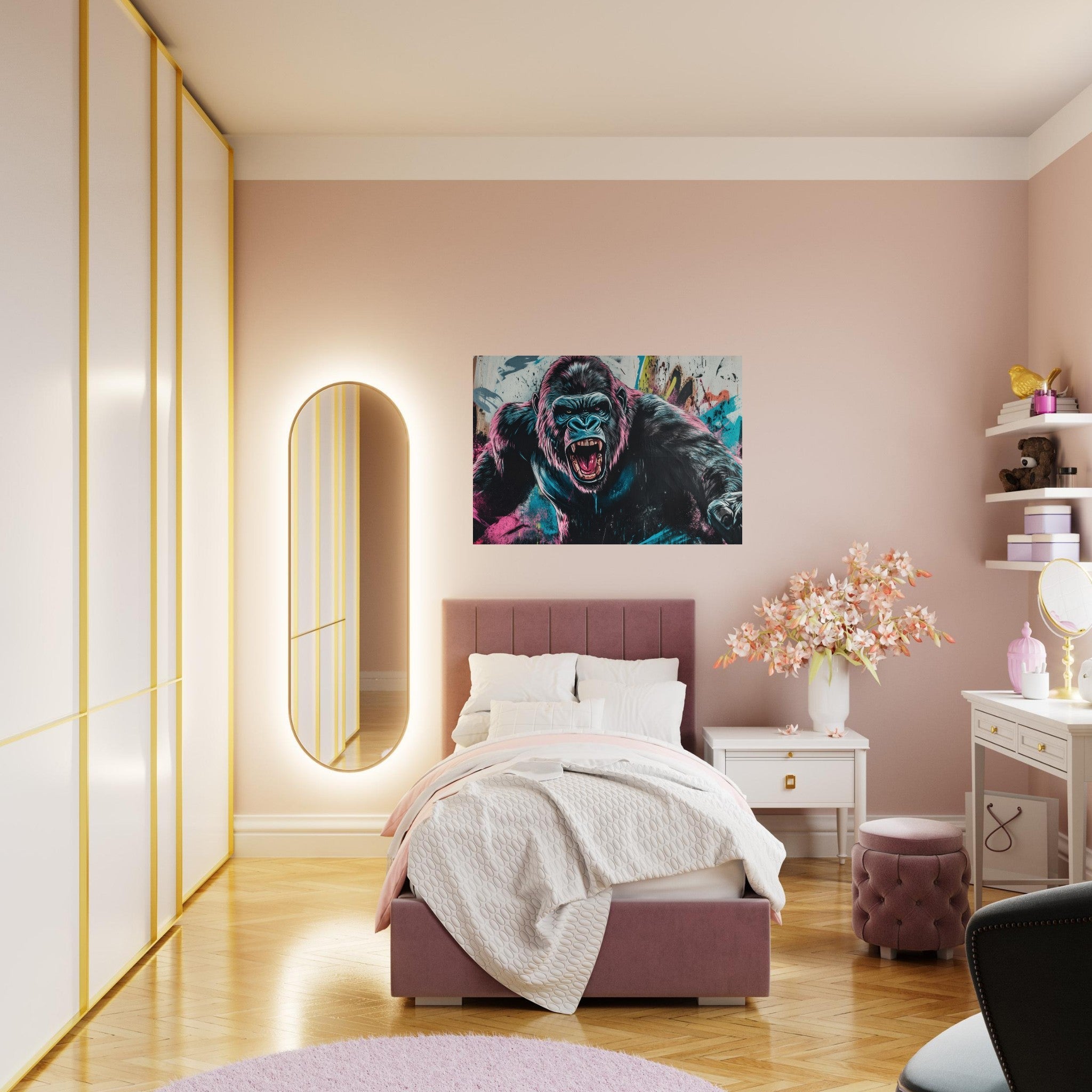 Aluminum Print Landscape - Graffiti - Style Street Art Gorilla A powerful 7 - Shop Ai Art WebShop - Digital Art online Store
