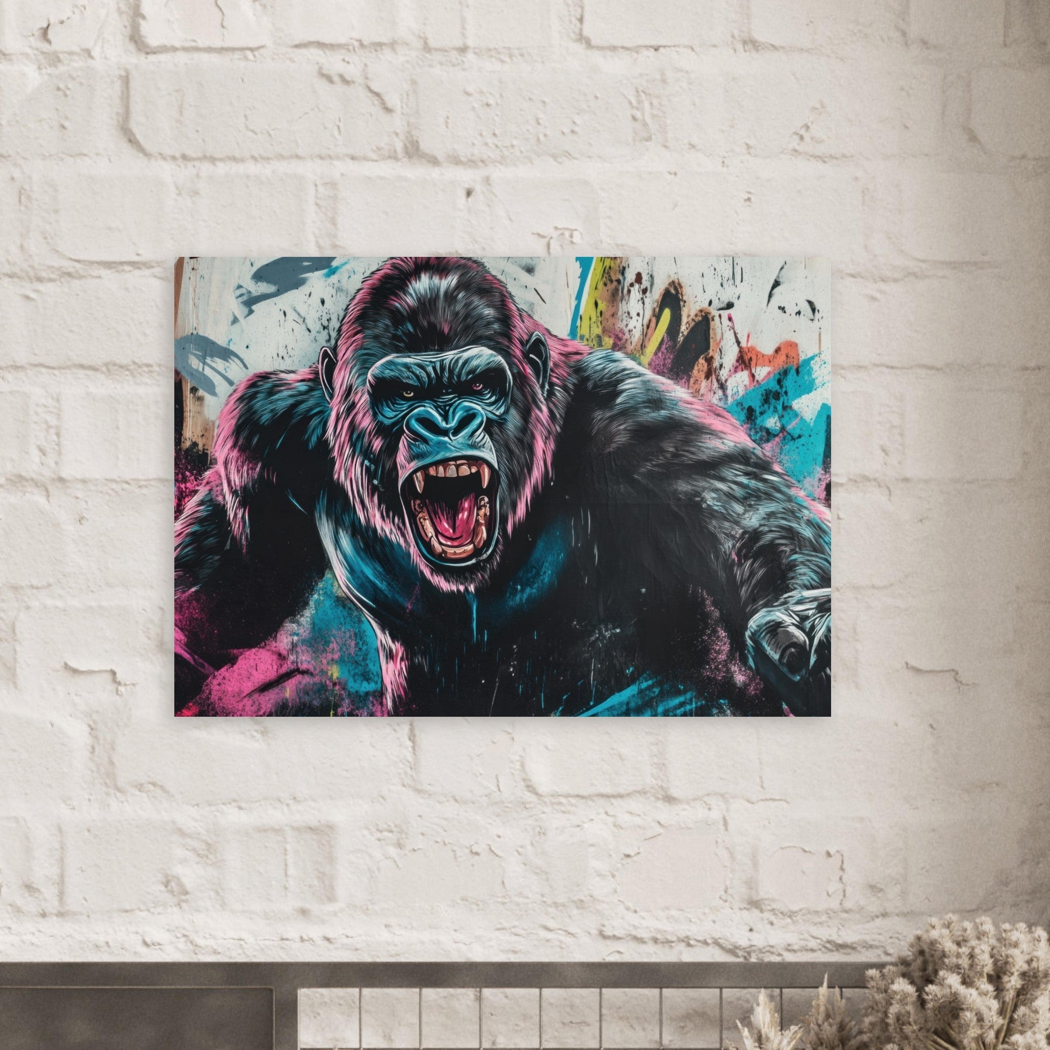 Aluminum Print Landscape - Graffiti - Style Street Art Gorilla A powerful 7 - Shop Ai Art WebShop - Digital Art online Store