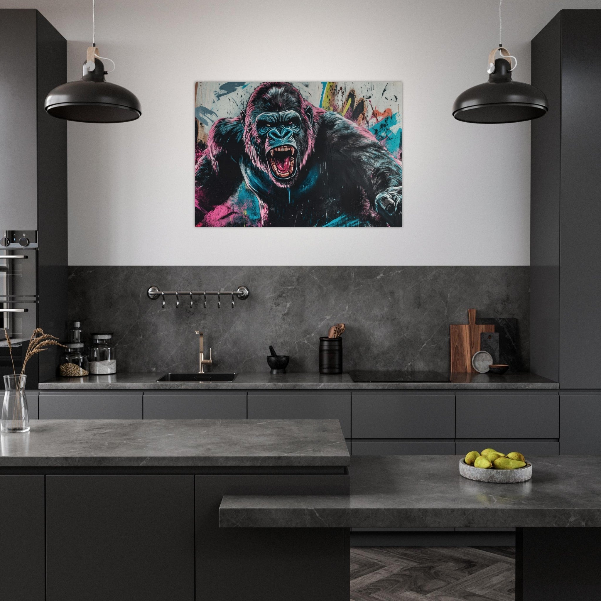 Aluminum Print Landscape - Graffiti - Style Street Art Gorilla A powerful 7 - Shop Ai Art WebShop - Digital Art online Store
