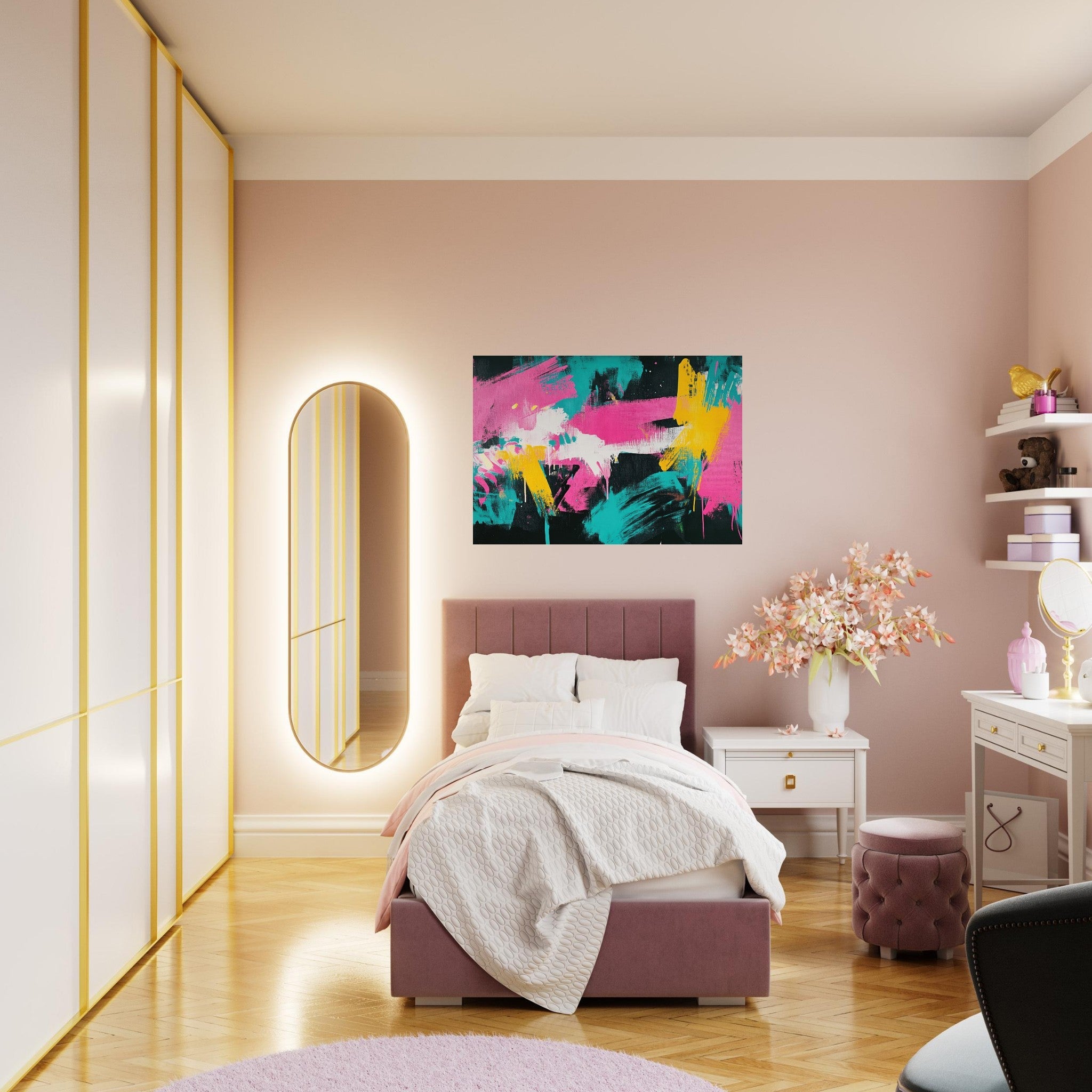 Aluminum Print Landscape - Neon Reverie An explosion of neon lights in pink - Shop Ai Art WebShop - Digital Art online Store
