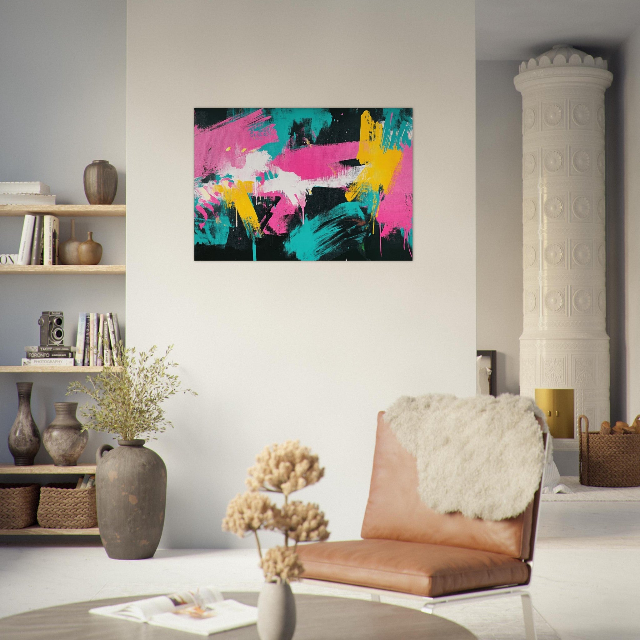 Aluminum Print Landscape - Neon Reverie An explosion of neon lights in pink - Shop Ai Art WebShop - Digital Art online Store