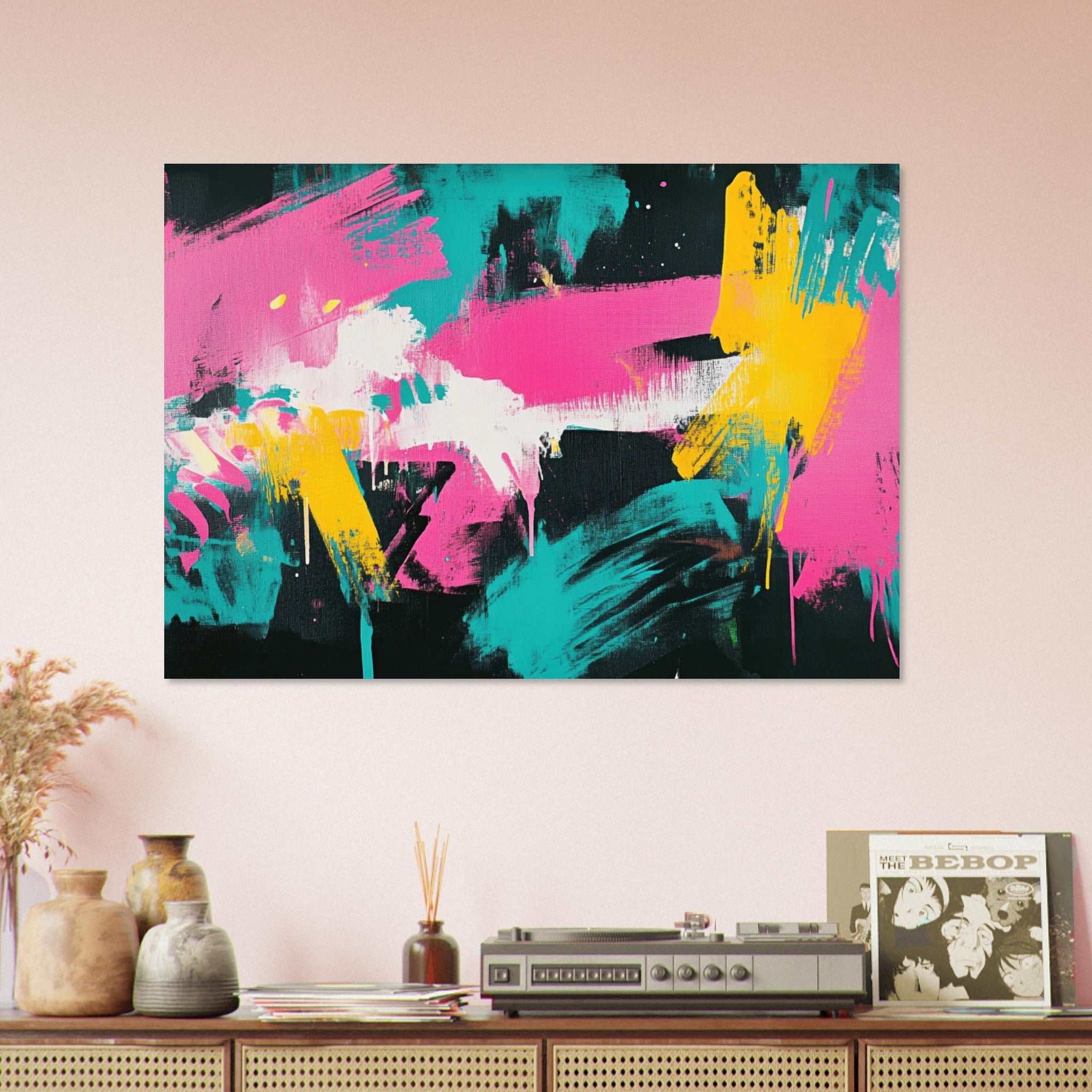 Aluminum Print Landscape - Neon Reverie An explosion of neon lights in pink - Shop Ai Art WebShop - Digital Art online Store