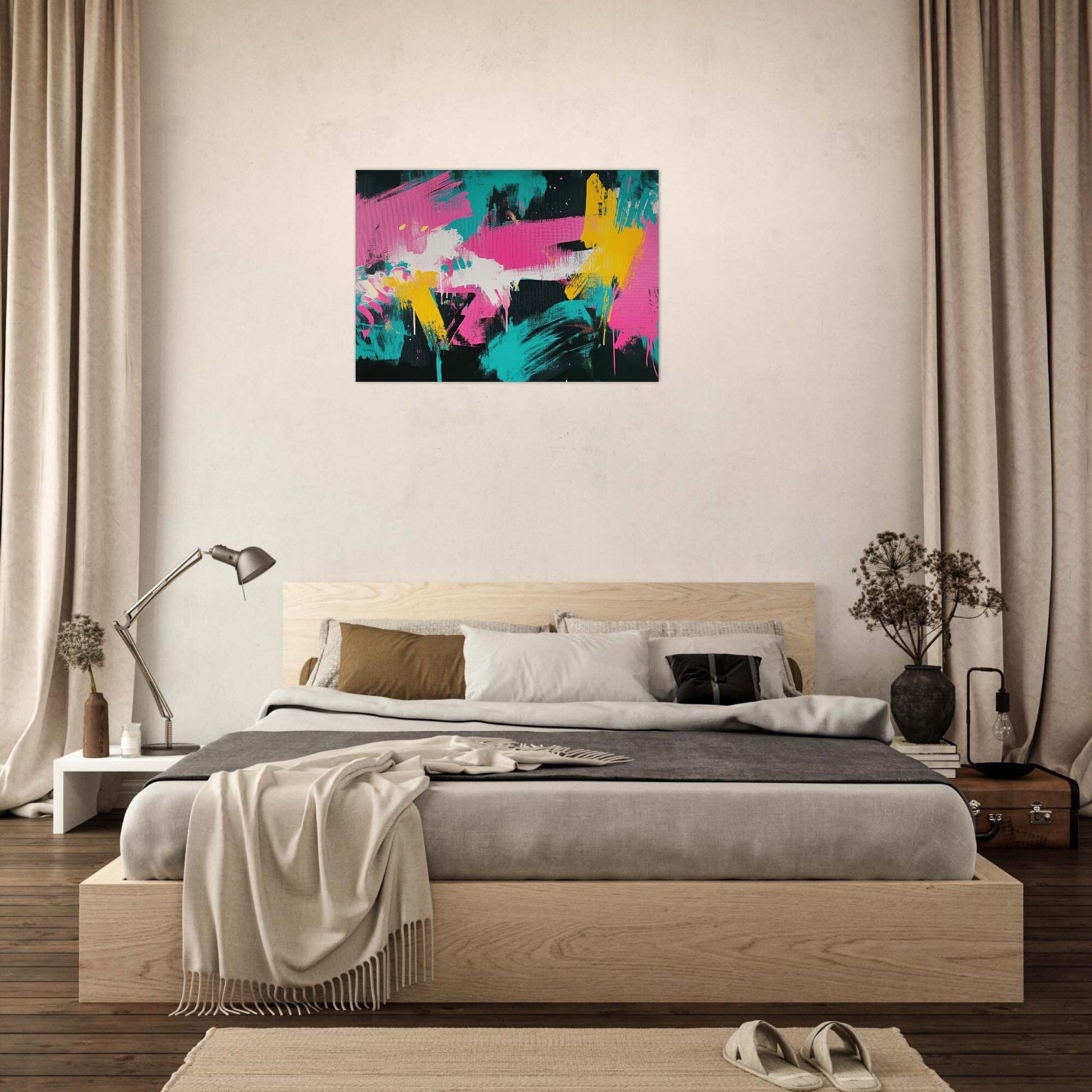 Aluminum Print Landscape - Neon Reverie An explosion of neon lights in pink - Shop Ai Art WebShop - Digital Art online Store