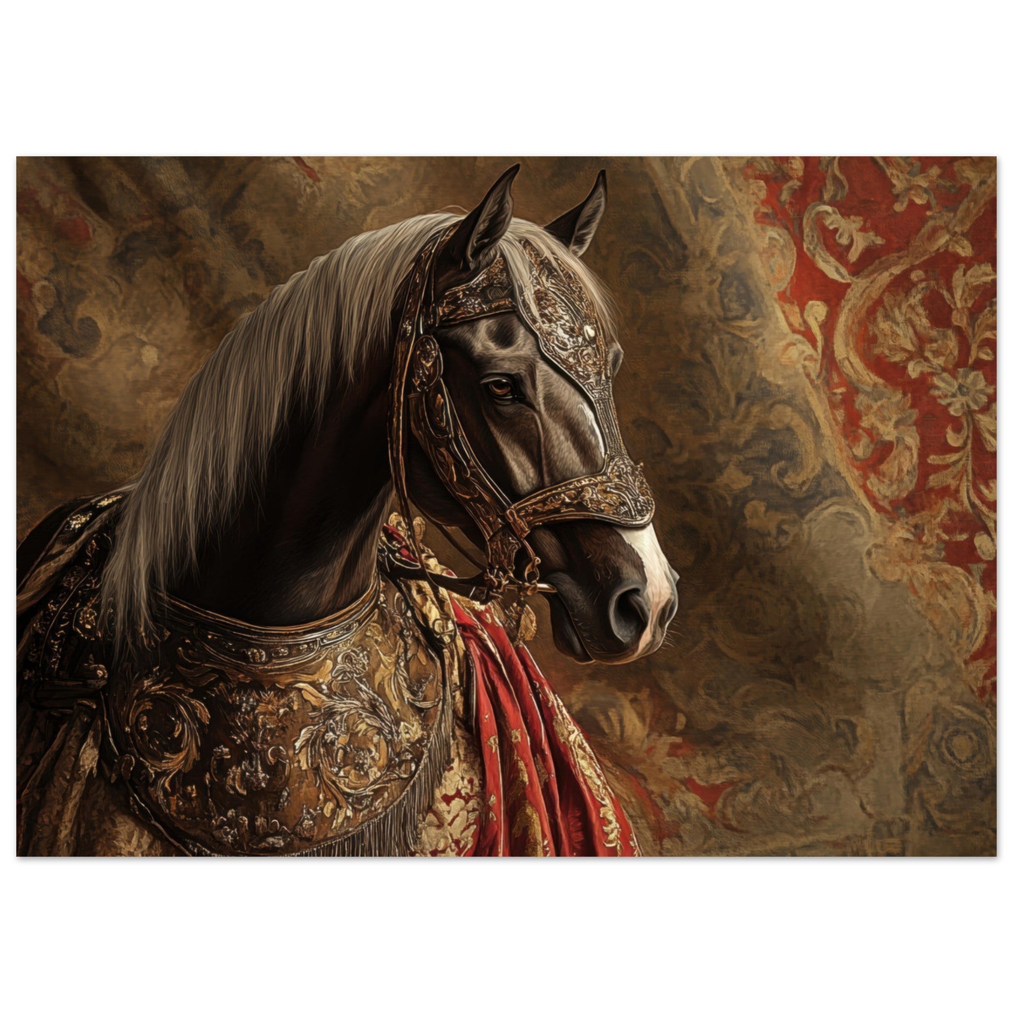 Aluminum Print Landscape - Renaissance Portrait of a Noble Horse A dignified - Shop Ai Art WebShop - Digital Art online Store