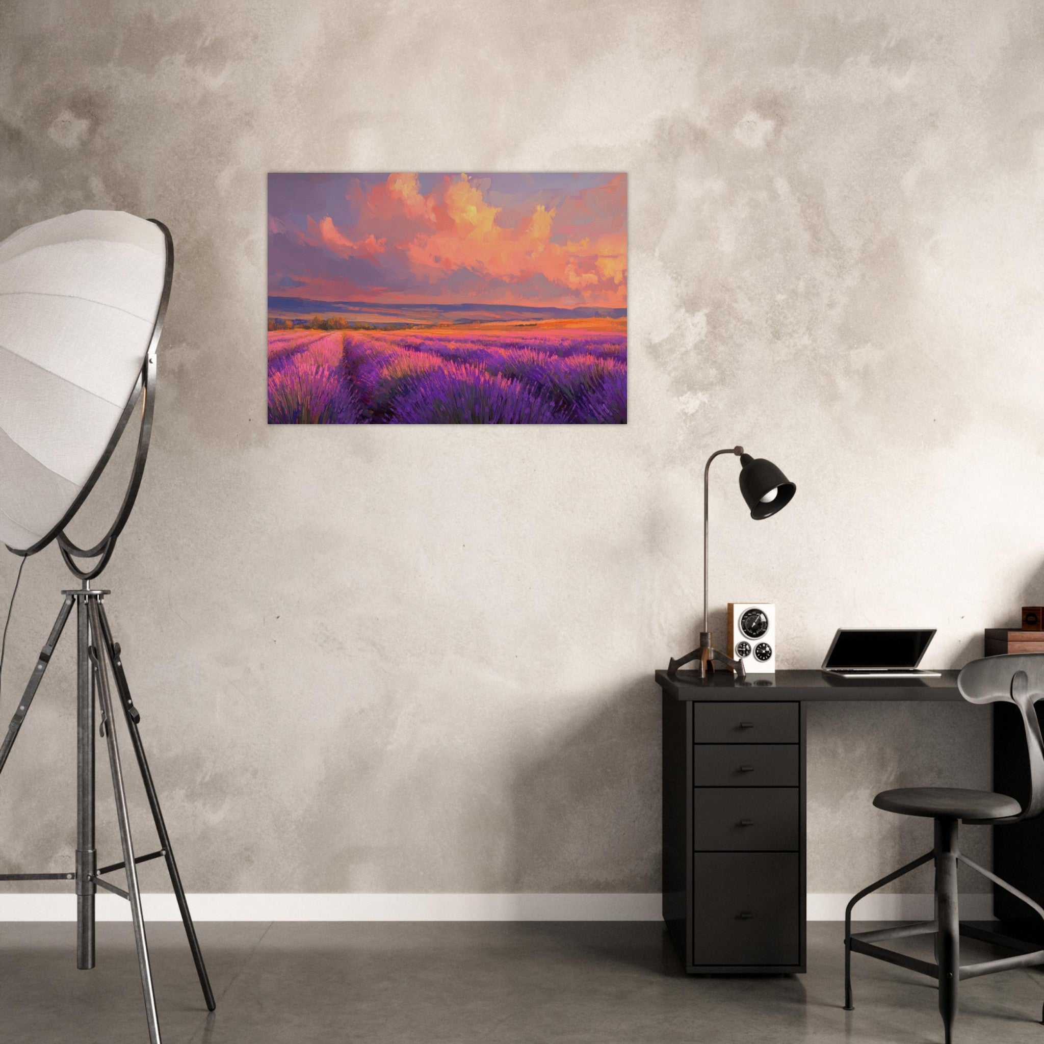 Aluminum Print Landscape - Rolling lavender fields under a pink - hued sunset - Shop Ai Art WebShop - Digital Art online Store