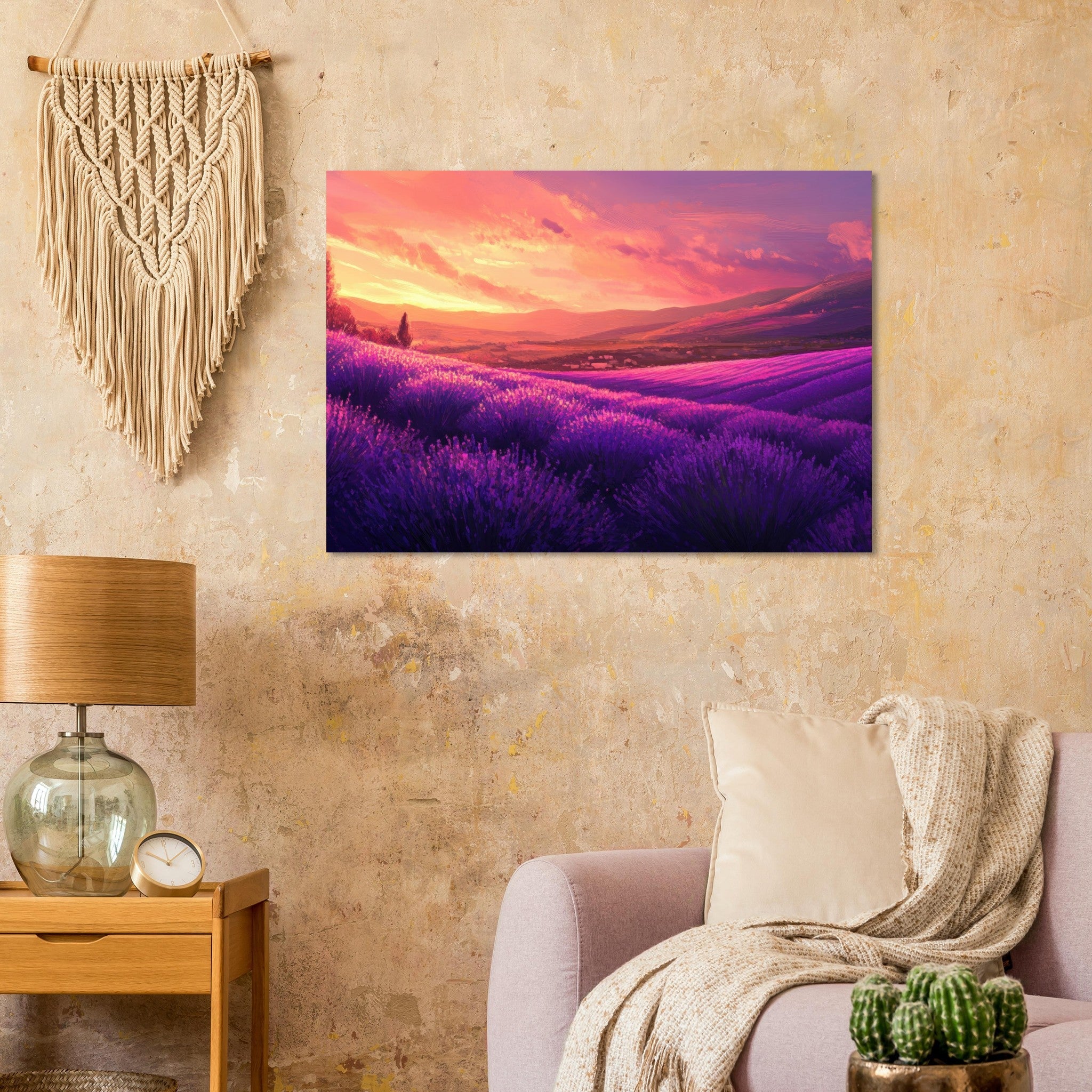 Aluminum Print Landscape - Rolling lavender fields under a pink - hued sunset 2 - Shop Ai Art WebShop - Digital Art online Store