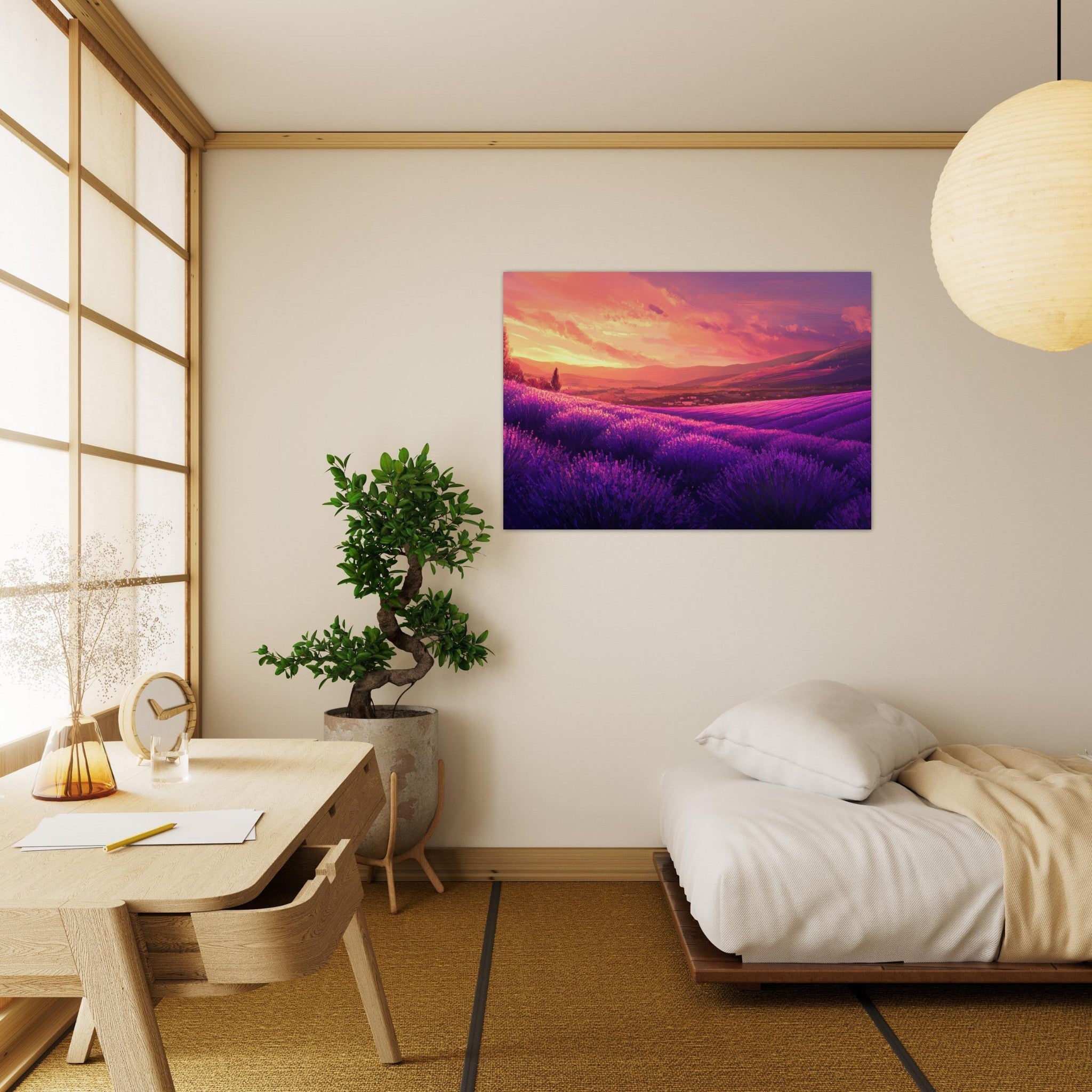 Aluminum Print Landscape - Rolling lavender fields under a pink - hued sunset 2 - Shop Ai Art WebShop - Digital Art online Store
