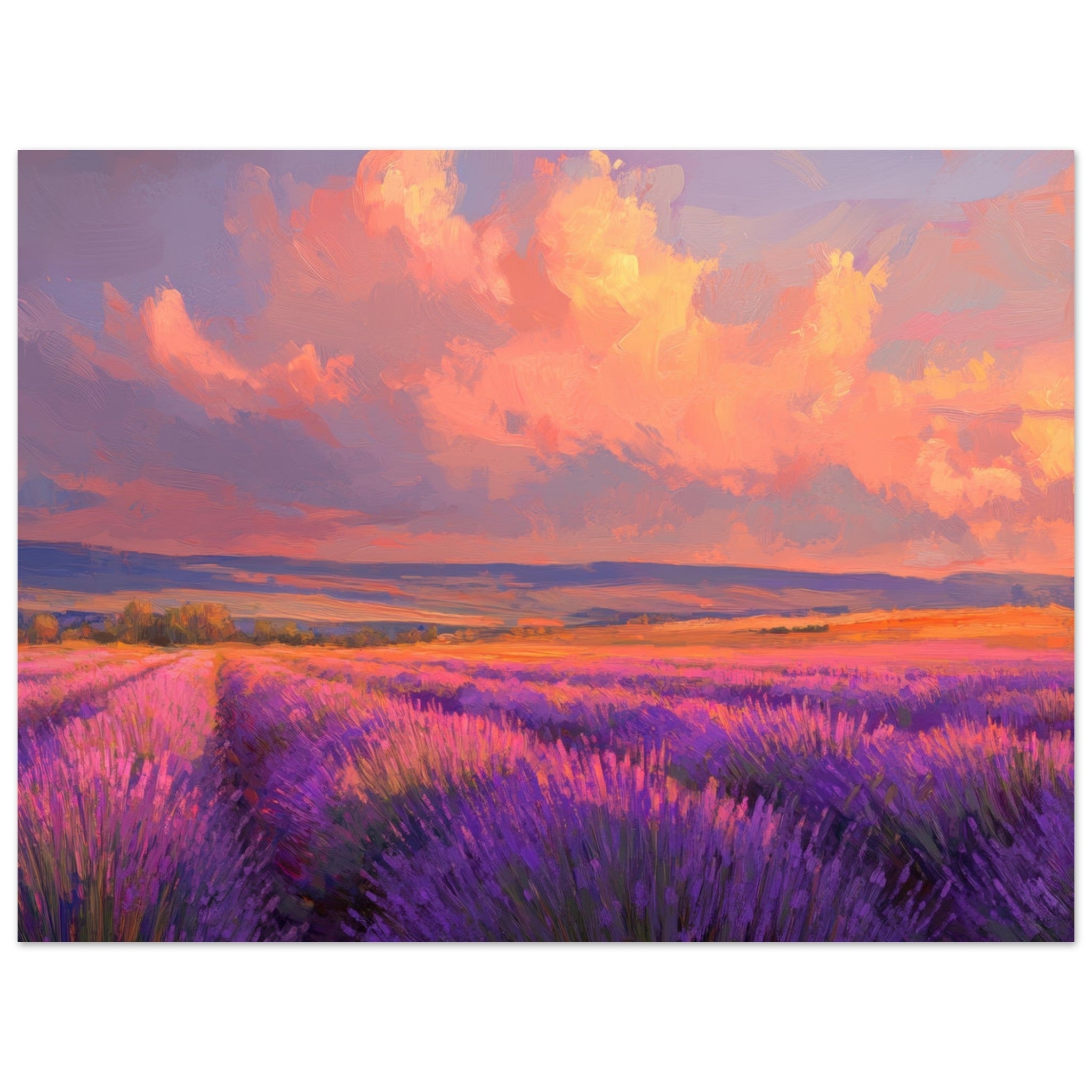 Aluminum Print Landscape - Rolling lavender fields under a pink - hued sunset - Shop Ai Art WebShop - Digital Art online Store
