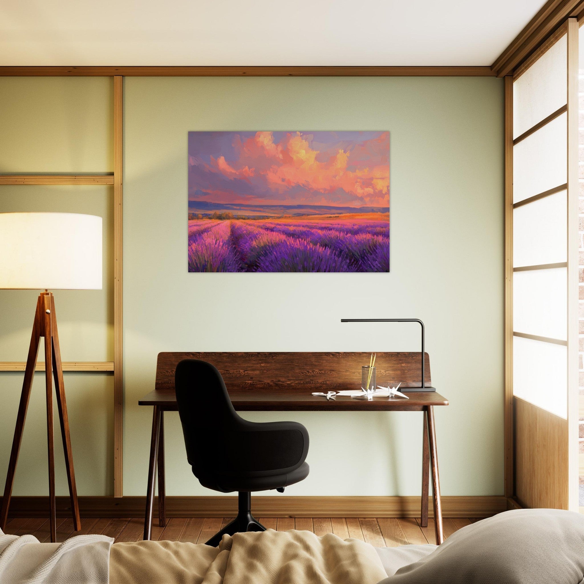Aluminum Print Landscape - Rolling lavender fields under a pink - hued sunset - Shop Ai Art WebShop - Digital Art online Store