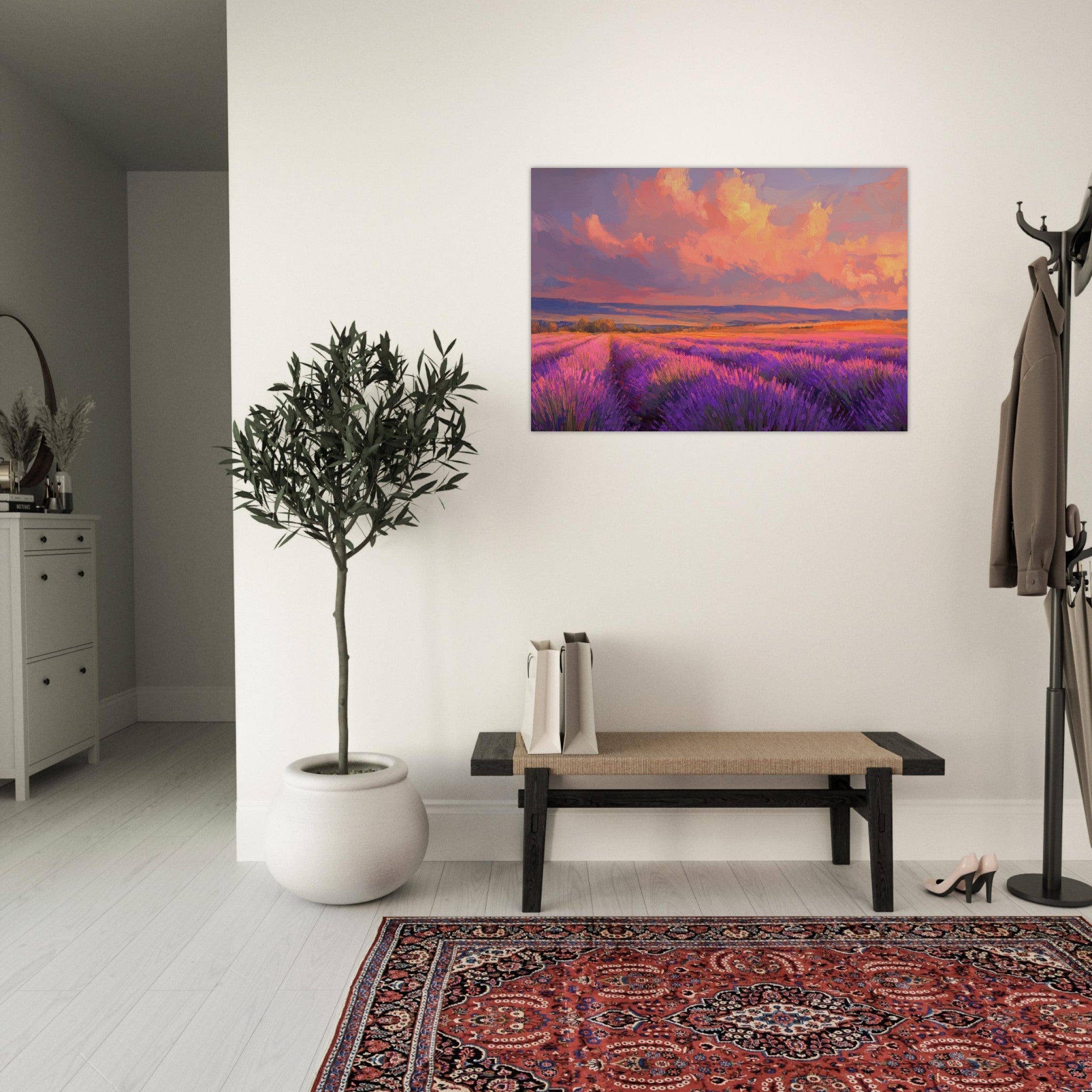 Aluminum Print Landscape - Rolling lavender fields under a pink - hued sunset - Shop Ai Art WebShop - Digital Art online Store