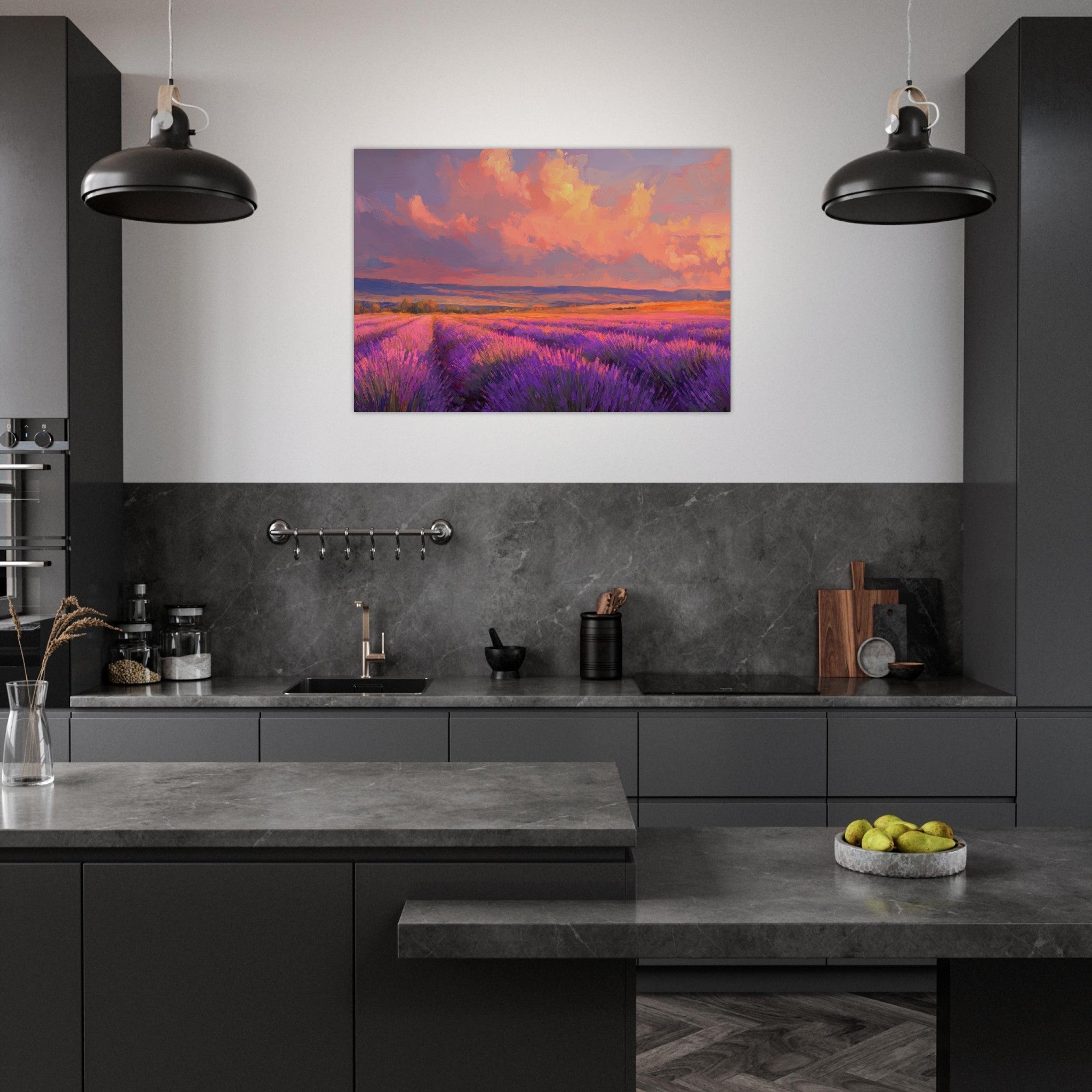 Aluminum Print Landscape - Rolling lavender fields under a pink - hued sunset - Shop Ai Art WebShop - Digital Art online Store