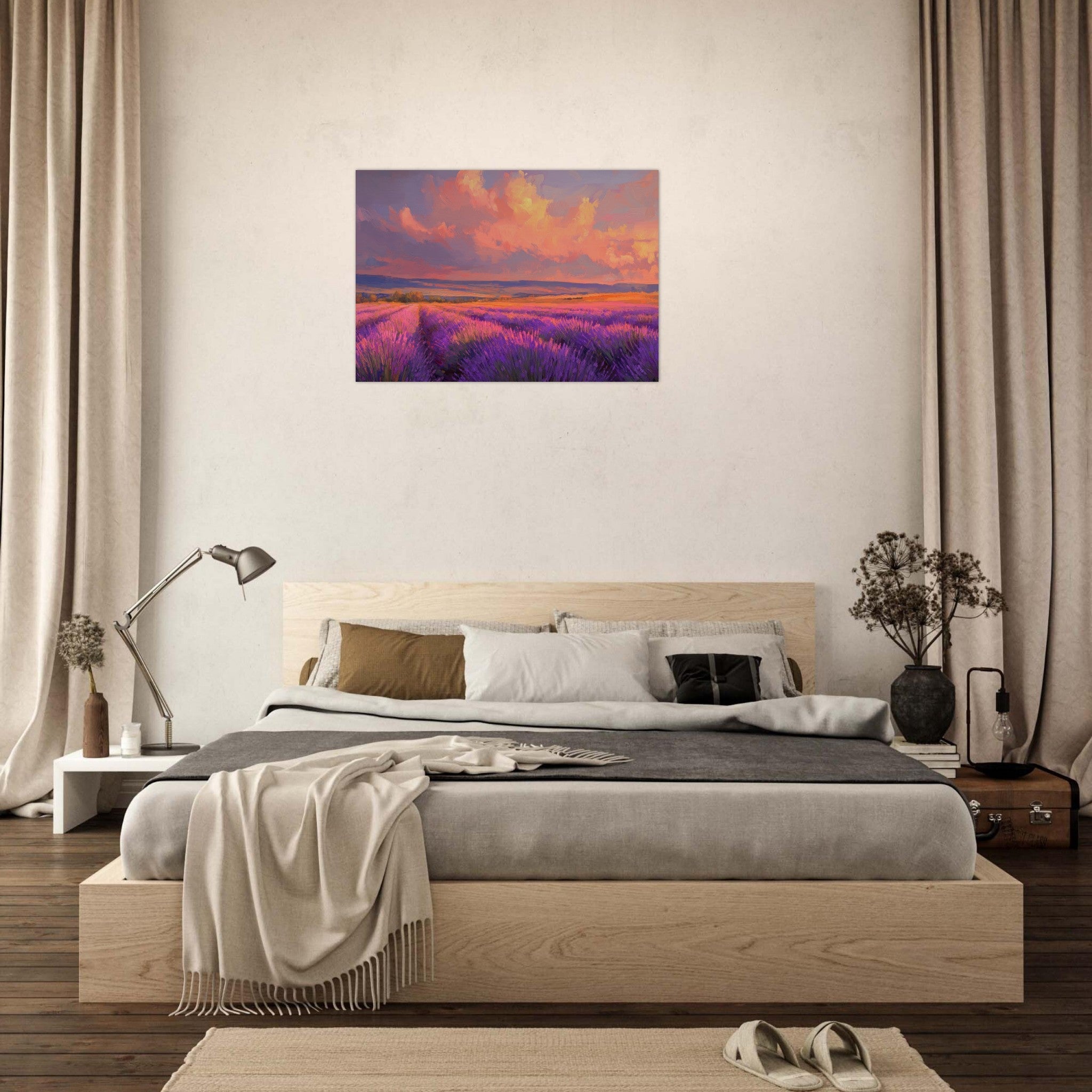 Aluminum Print Landscape - Rolling lavender fields under a pink - hued sunset - Shop Ai Art WebShop - Digital Art online Store