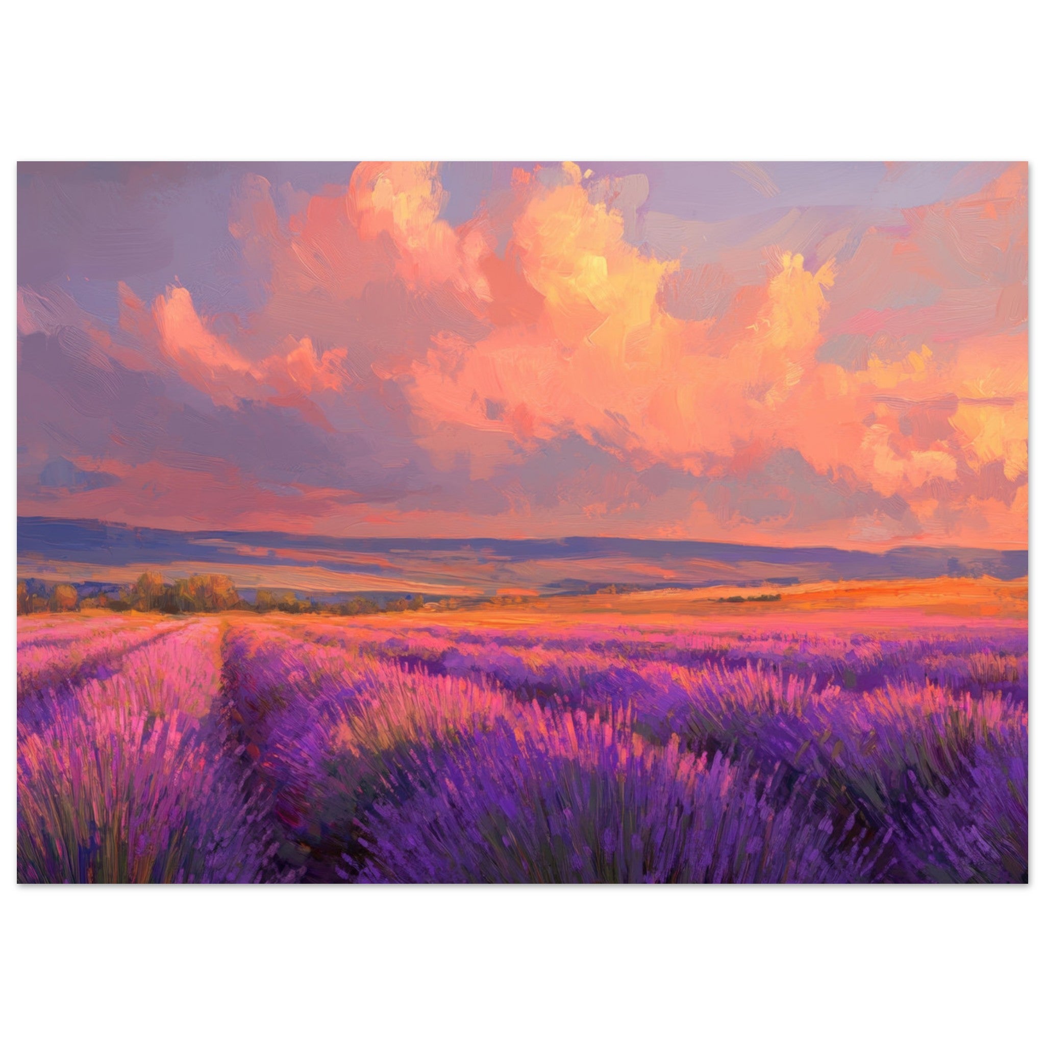 Aluminum Print Landscape - Rolling lavender fields under a pink - hued sunset - Shop Ai Art WebShop - Digital Art online Store