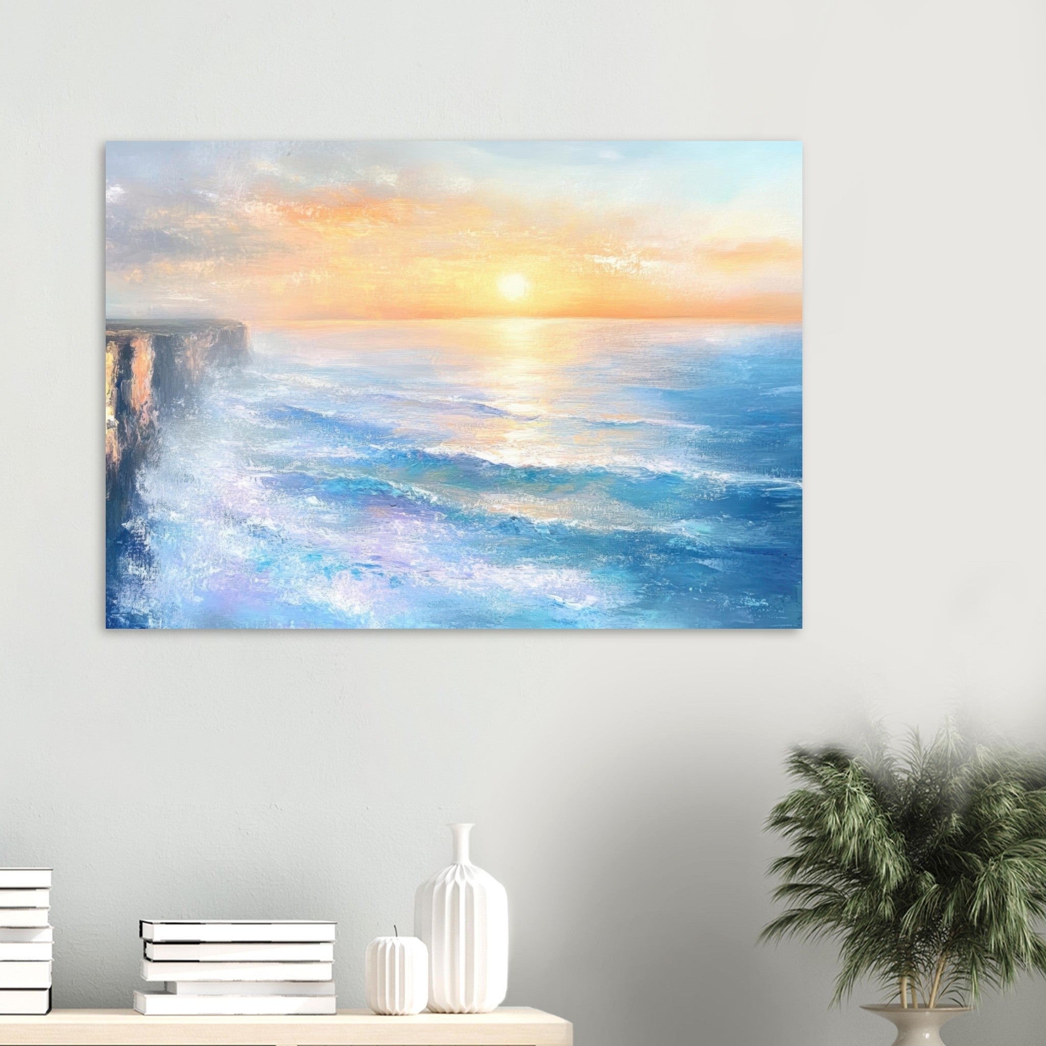 Aluminum Print Landscape - Seaside Cliff at Sunrise A breathtaking Empress - Shop Ai Art WebShop - Digital Art online Store