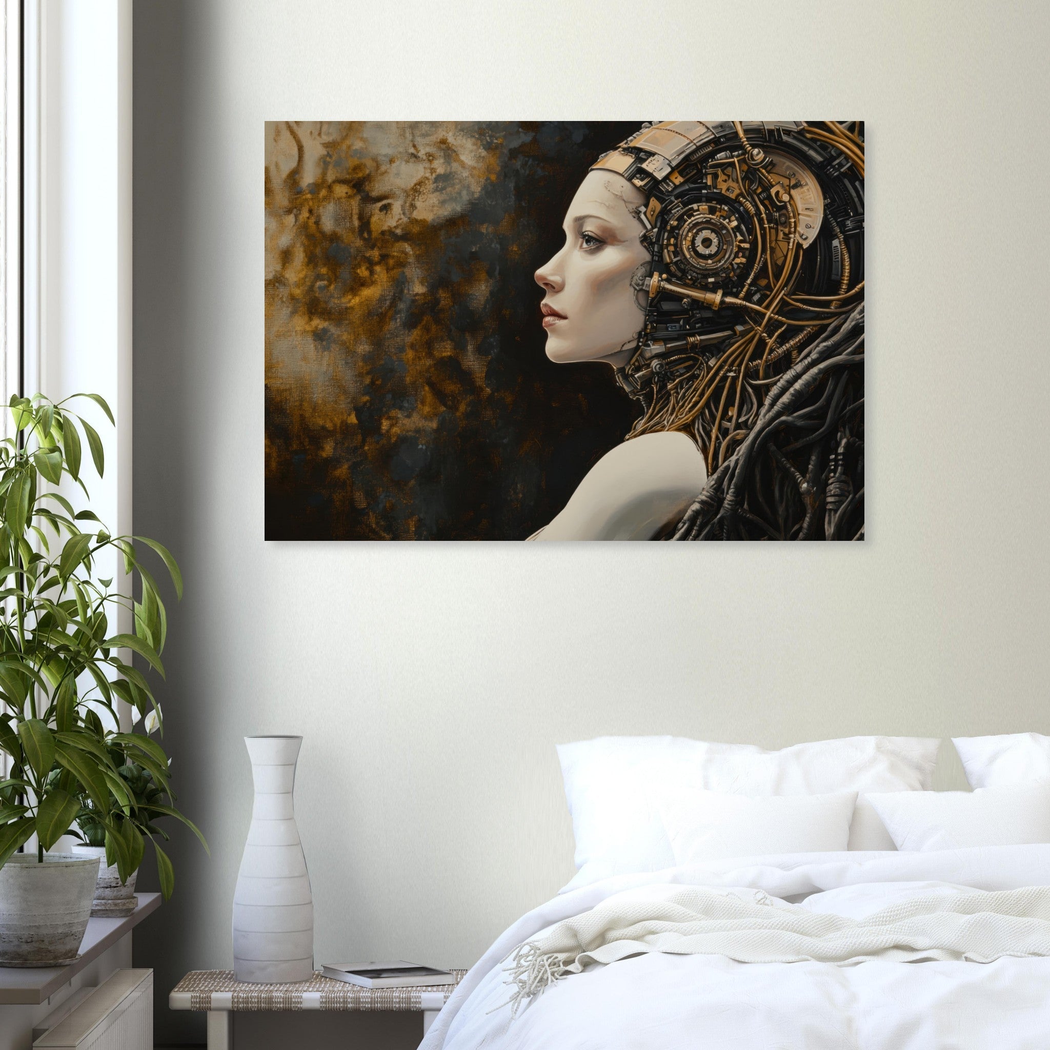 Aluminum Print Landscape - Surrealist Hybrid Queen on a Biomechanical Thrown - Shop Ai Art WebShop - Digital Art online Store