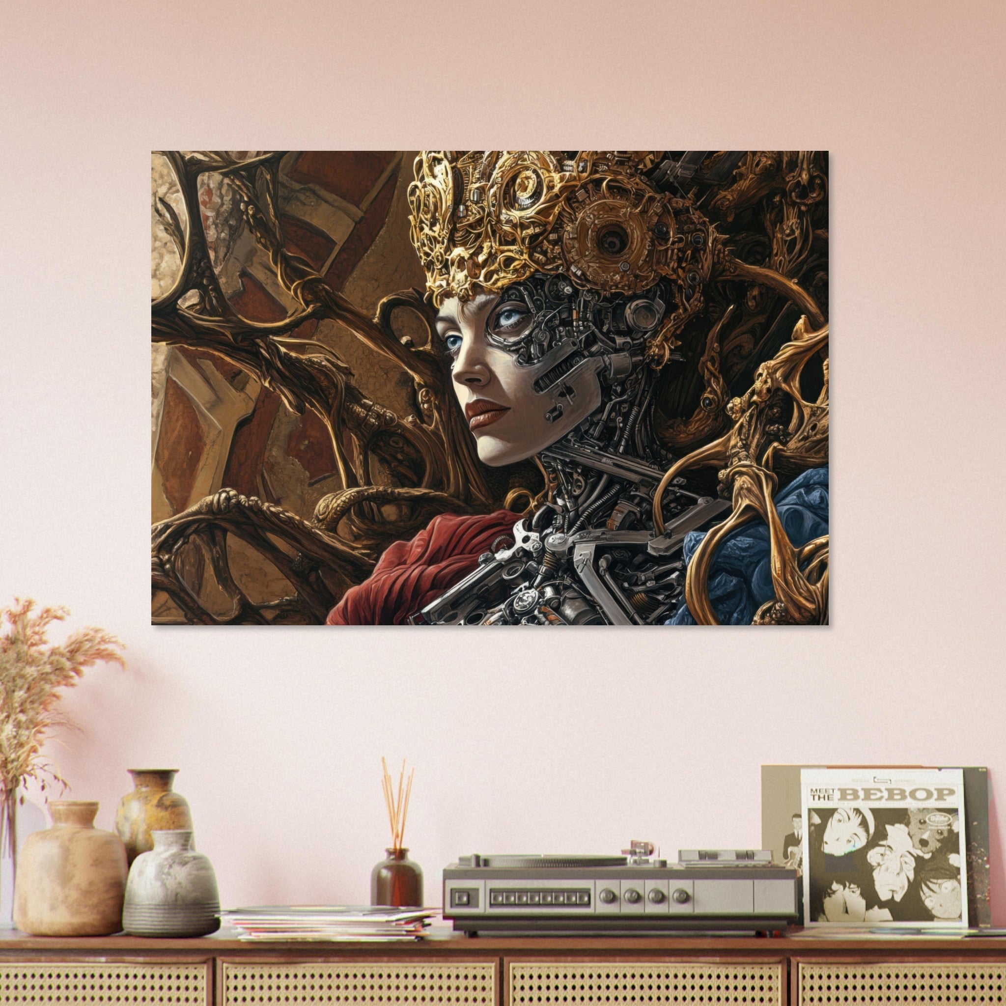 Aluminum Print Landscape - Surrealist Hybrid Queen on a Biomechanical Thrown 3 - Shop Ai Art WebShop - Digital Art online Store