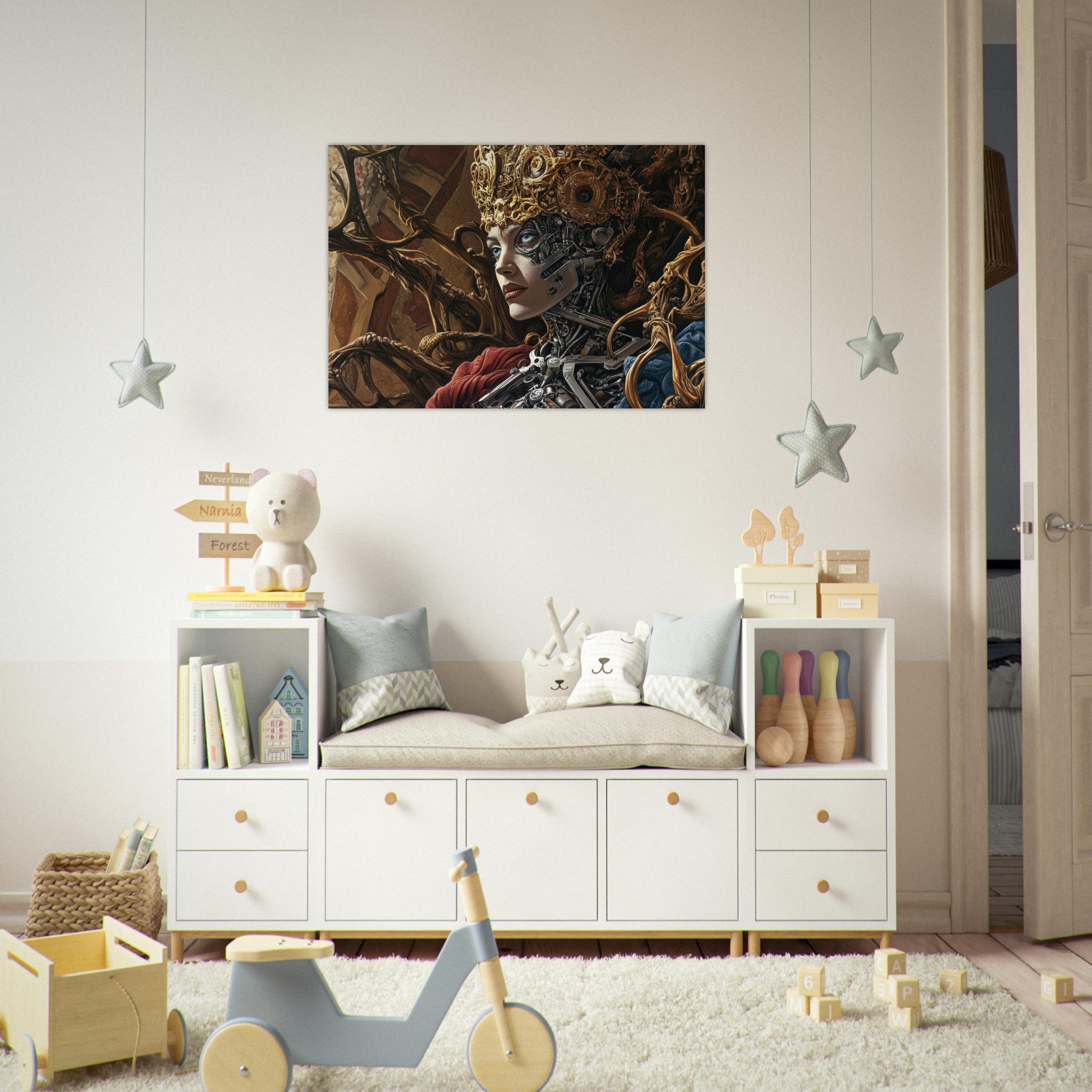 Aluminum Print Landscape - Surrealist Hybrid Queen on a Biomechanical Thrown 3 - Shop Ai Art WebShop - Digital Art online Store