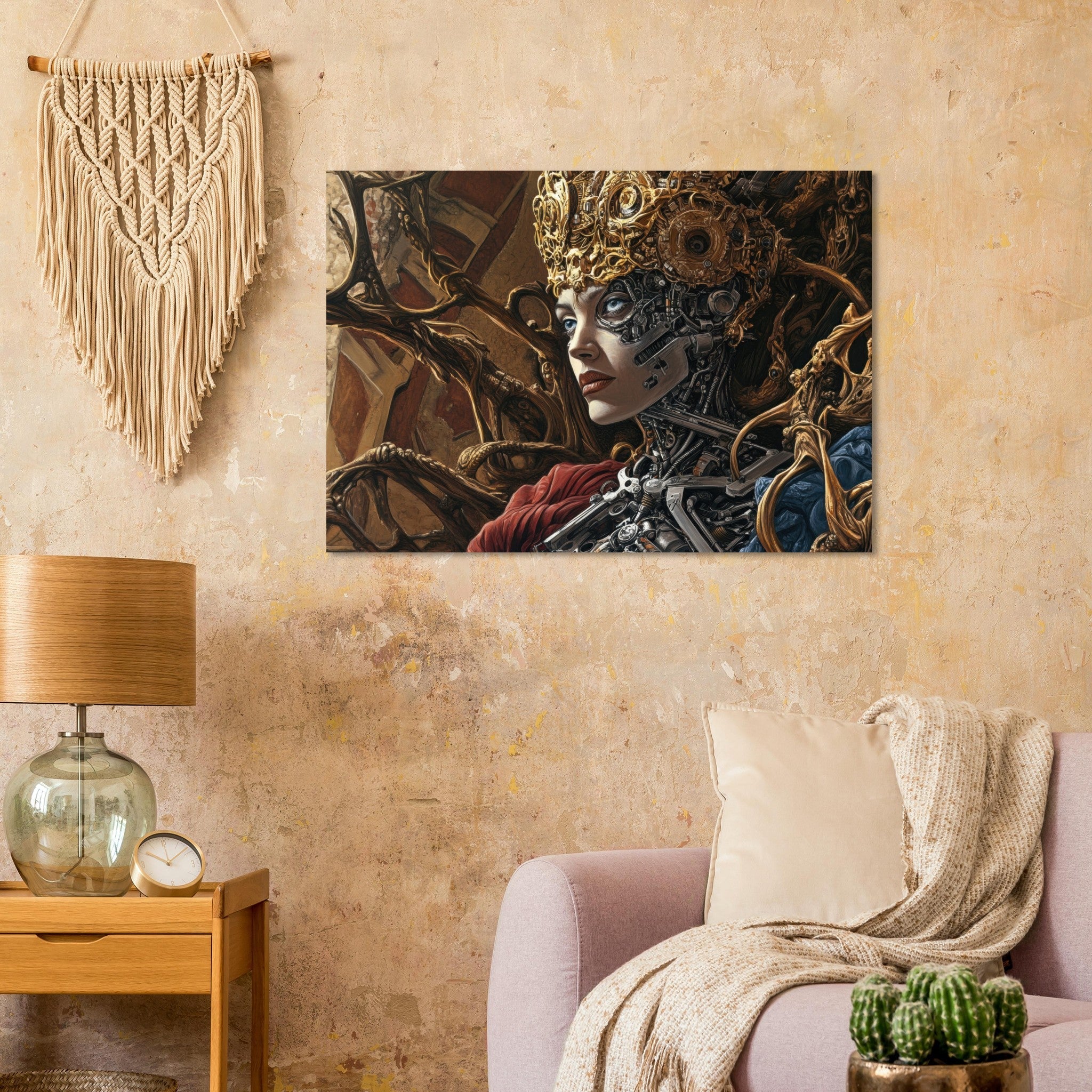 Aluminum Print Landscape - Surrealist Hybrid Queen on a Biomechanical Thrown 3 - Shop Ai Art WebShop - Digital Art online Store