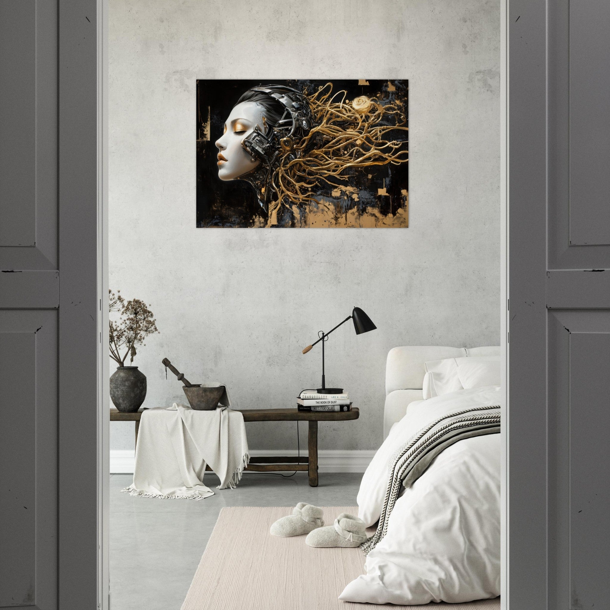 Aluminum Print Landscape - Surrealist Hybrid Queen on a Biomechanical Thrown 5 - Shop Ai Art WebShop - Digital Art online Store