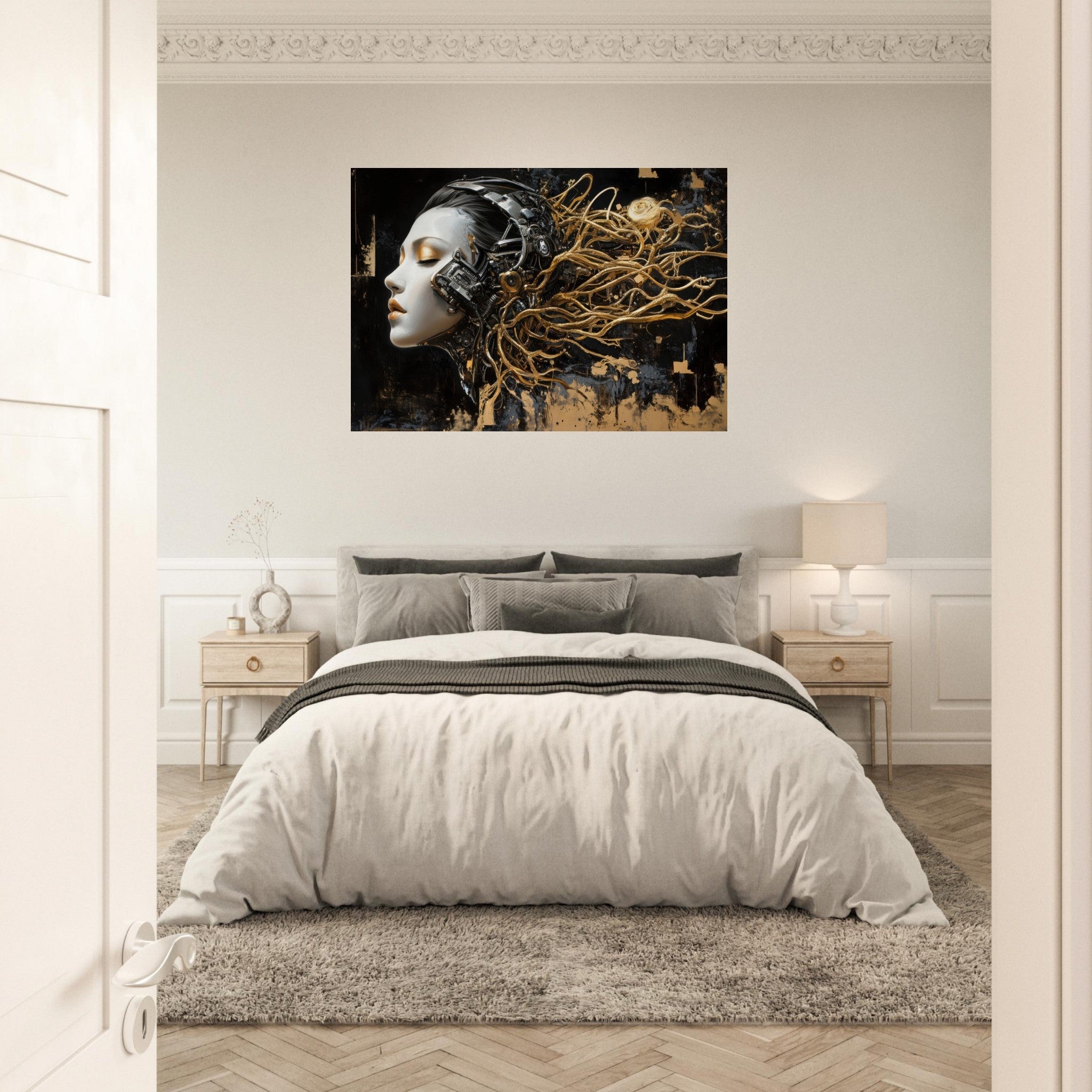 Aluminum Print Landscape - Surrealist Hybrid Queen on a Biomechanical Thrown 5 - Shop Ai Art WebShop - Digital Art online Store