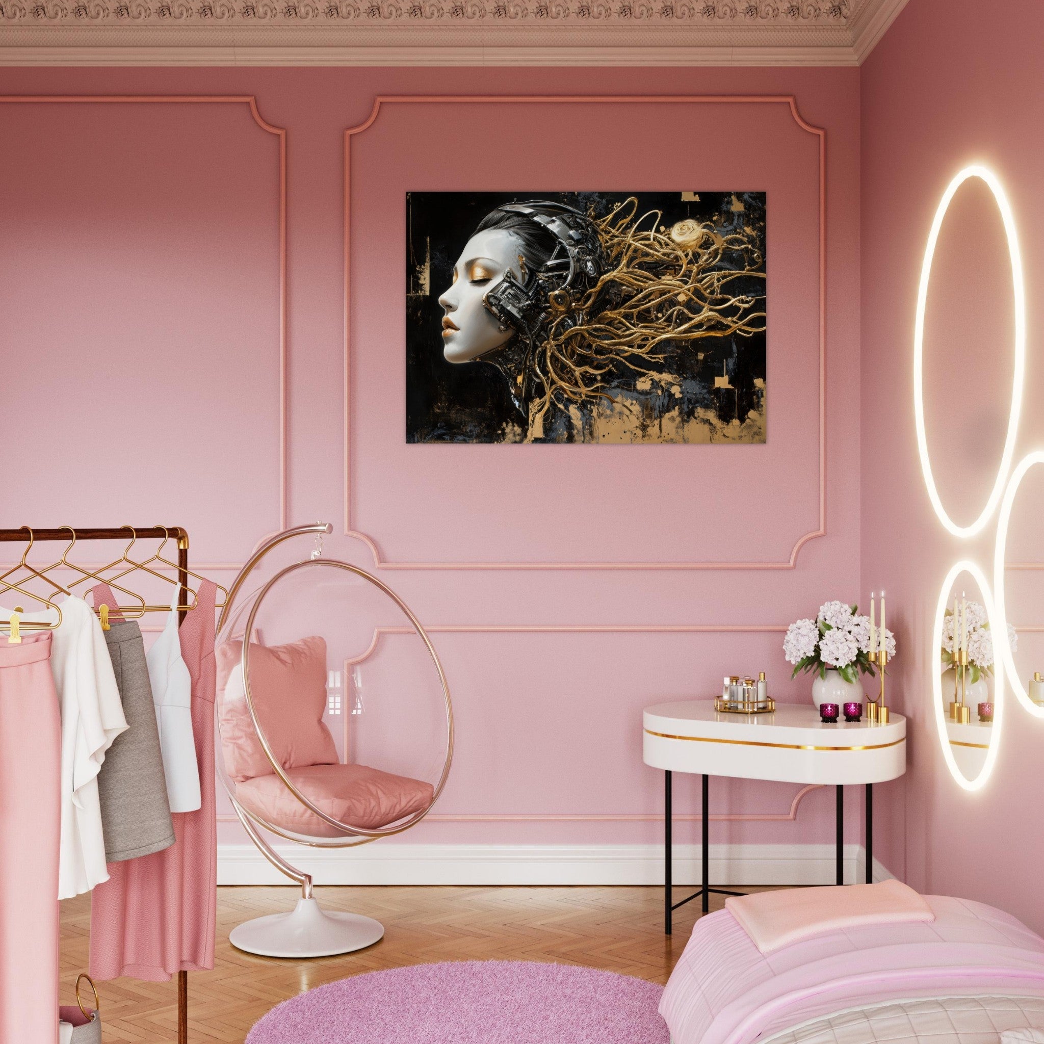 Aluminum Print Landscape - Surrealist Hybrid Queen on a Biomechanical Thrown 5 - Shop Ai Art WebShop - Digital Art online Store