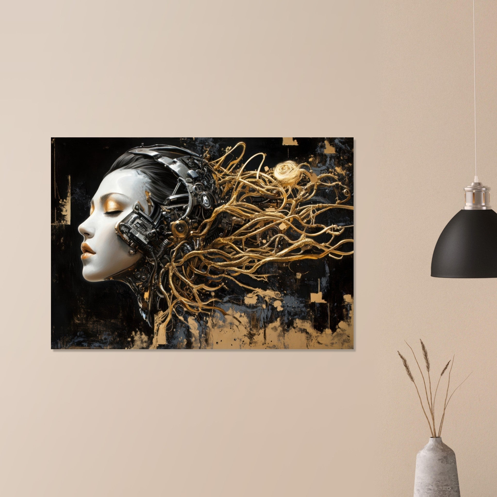Aluminum Print Landscape - Surrealist Hybrid Queen on a Biomechanical Thrown 5 - Shop Ai Art WebShop - Digital Art online Store