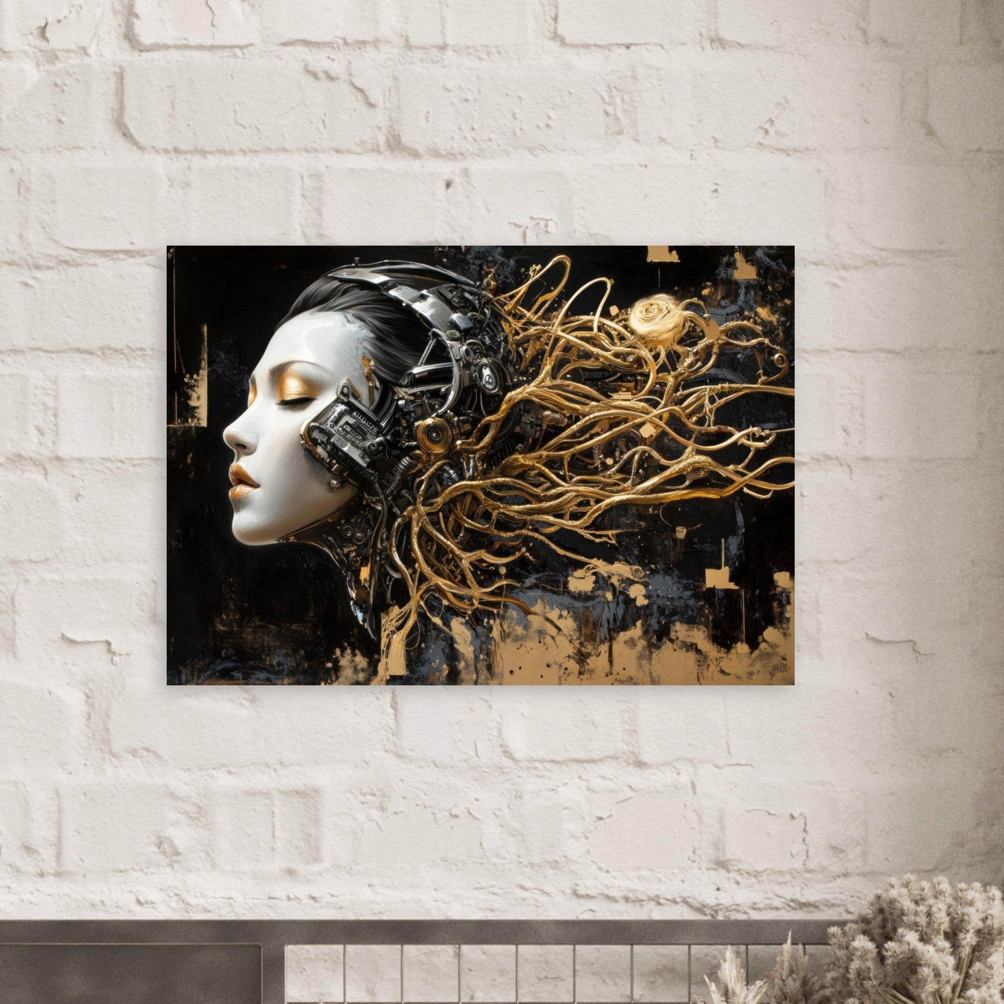 Aluminum Print Landscape - Surrealist Hybrid Queen on a Biomechanical Thrown 5 - Shop Ai Art WebShop - Digital Art online Store