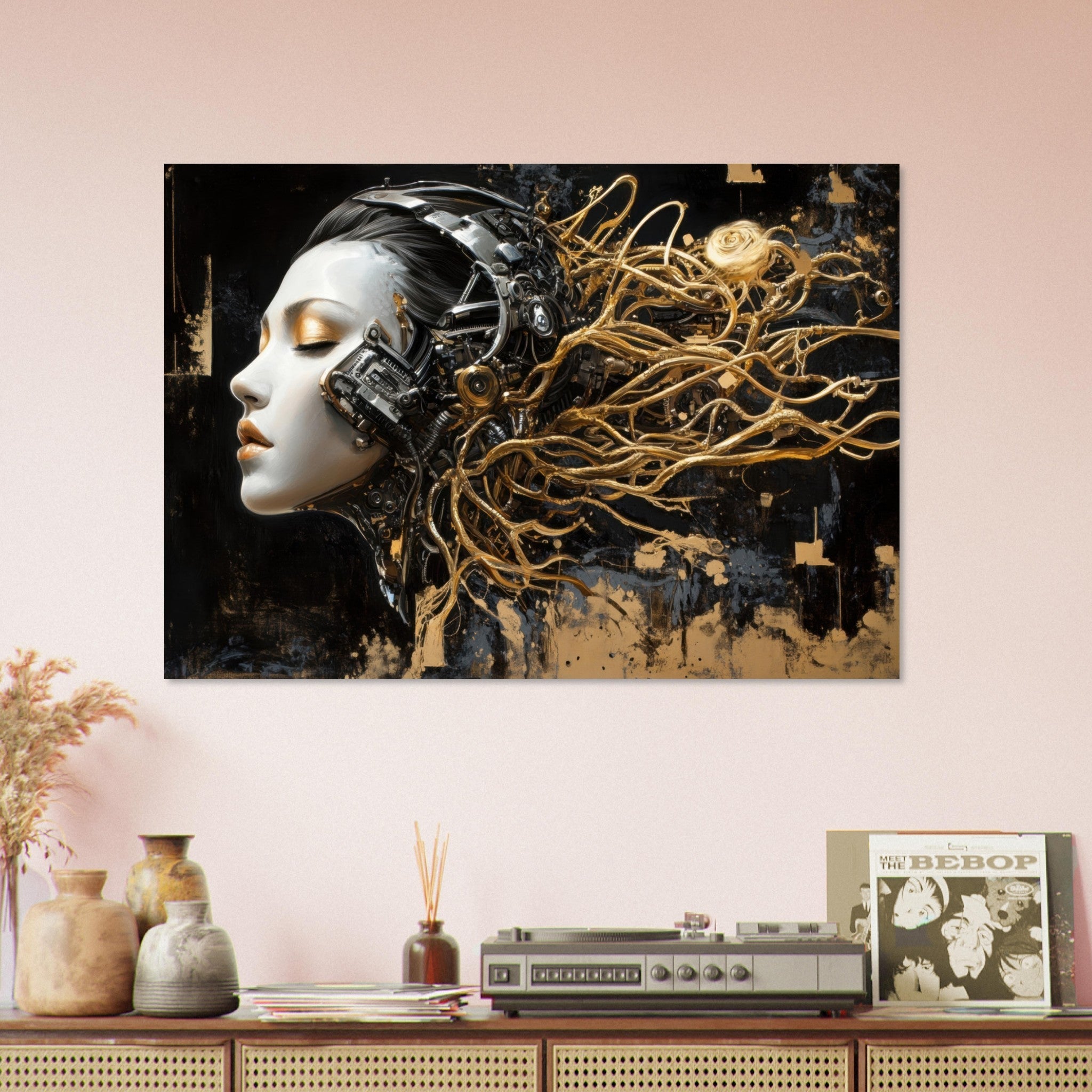 Aluminum Print Landscape - Surrealist Hybrid Queen on a Biomechanical Thrown 5 - Shop Ai Art WebShop - Digital Art online Store