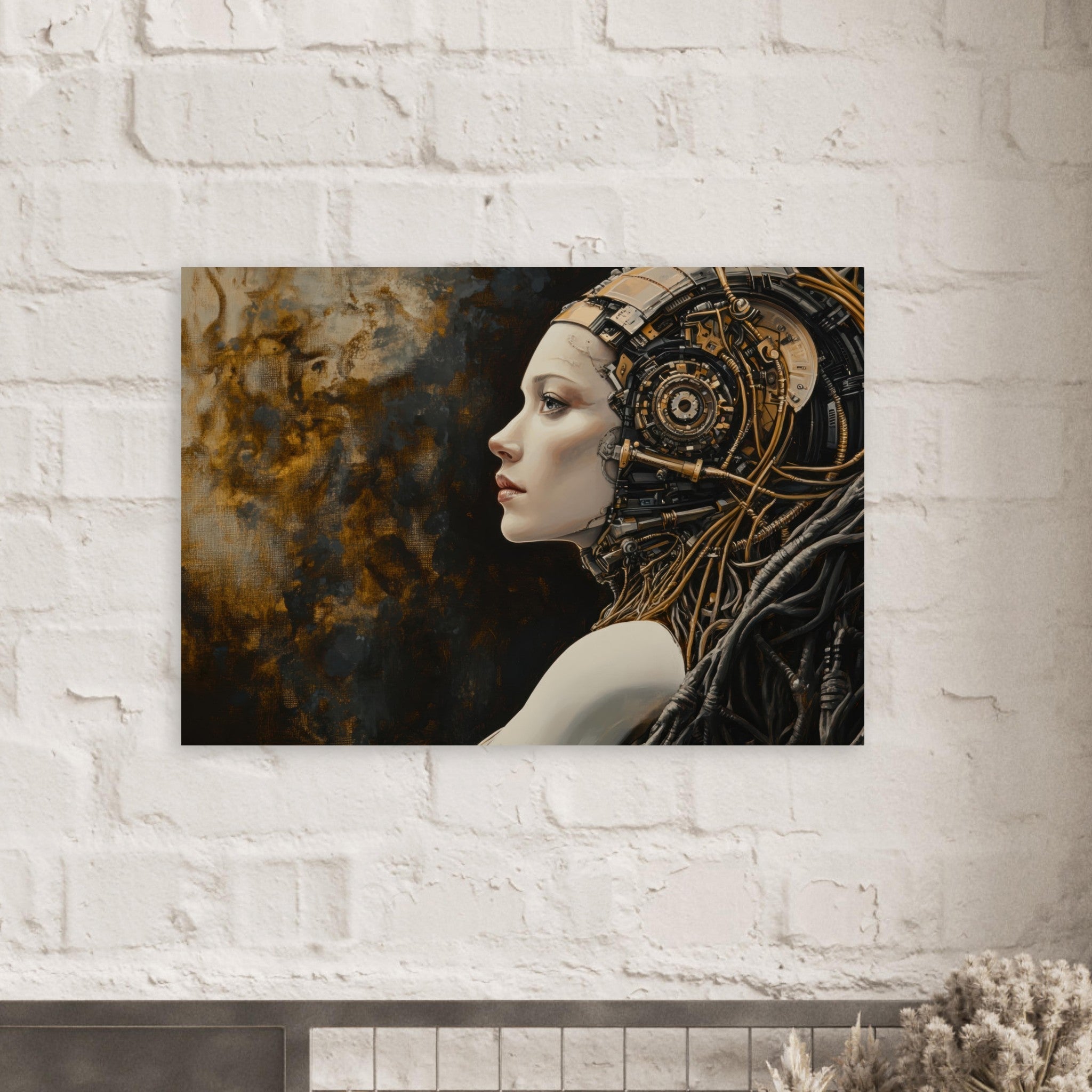 Aluminum Print Landscape - Surrealist Hybrid Queen on a Biomechanical Thrown - Shop Ai Art WebShop - Digital Art online Store
