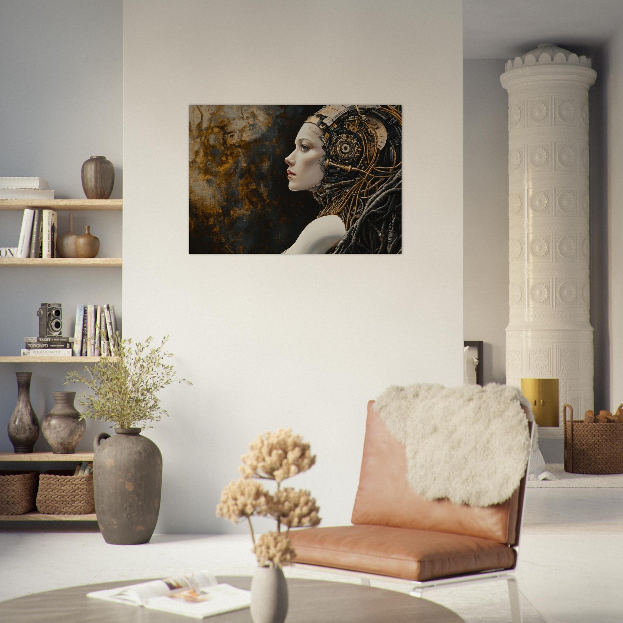 Aluminum Print Landscape - Surrealist Hybrid Queen on a Biomechanical Thrown - Shop Ai Art WebShop - Digital Art online Store