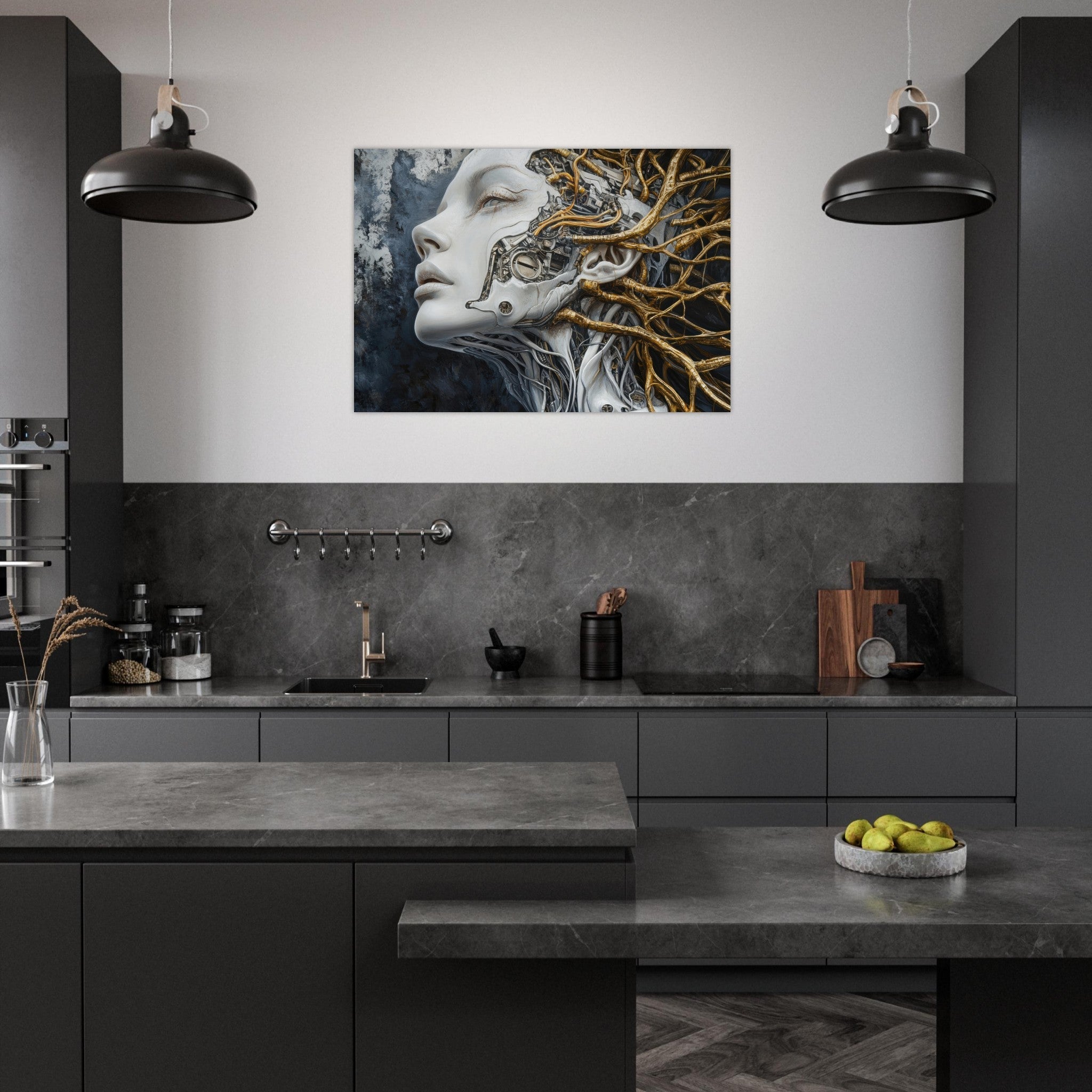 Aluminum Print Landscape - Surrealist Hybrid Queen on a Biomechanical Thrown 8 - Shop Ai Art WebShop - Digital Art online Store