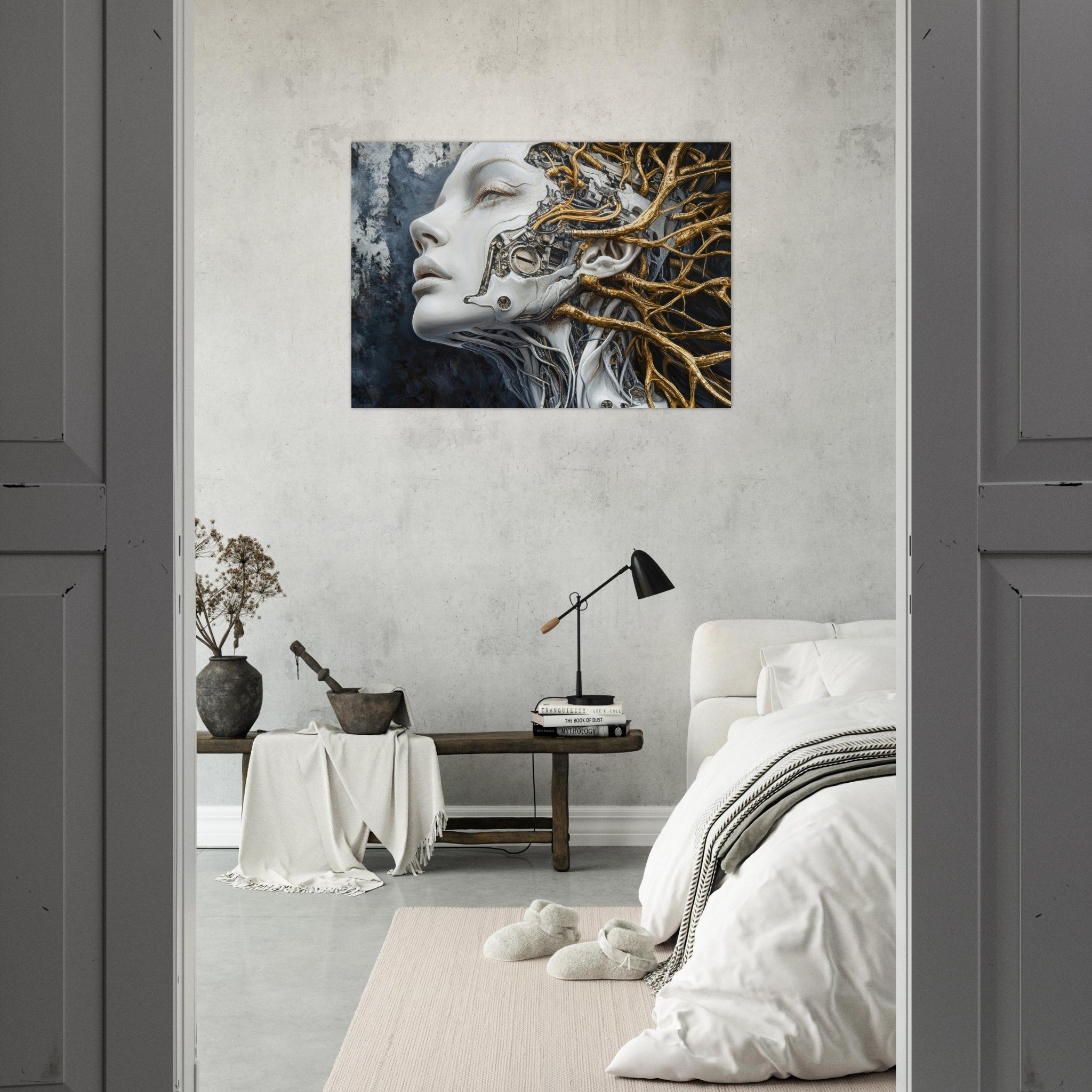 Aluminum Print Landscape - Surrealist Hybrid Queen on a Biomechanical Thrown 8 - Shop Ai Art WebShop - Digital Art online Store