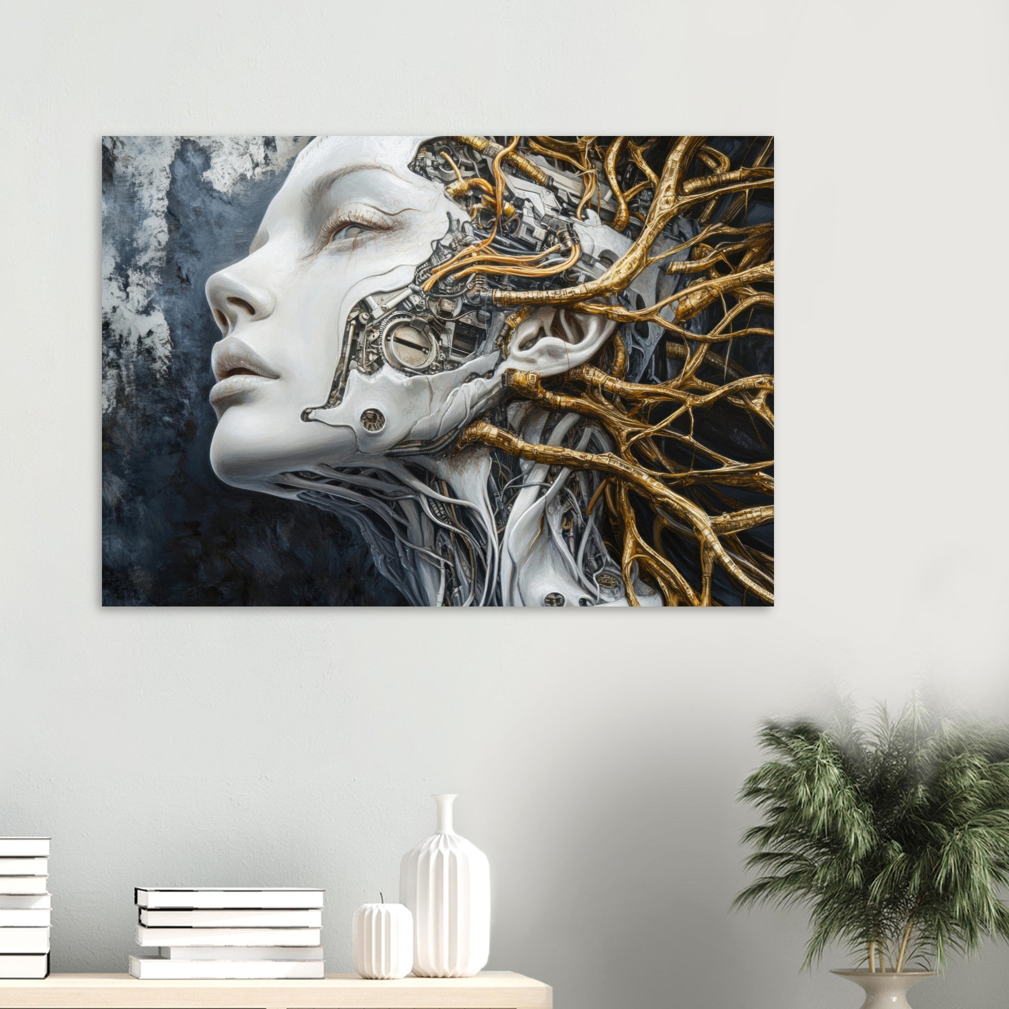Aluminum Print Landscape - Surrealist Hybrid Queen on a Biomechanical Thrown 8 - Shop Ai Art WebShop - Digital Art online Store