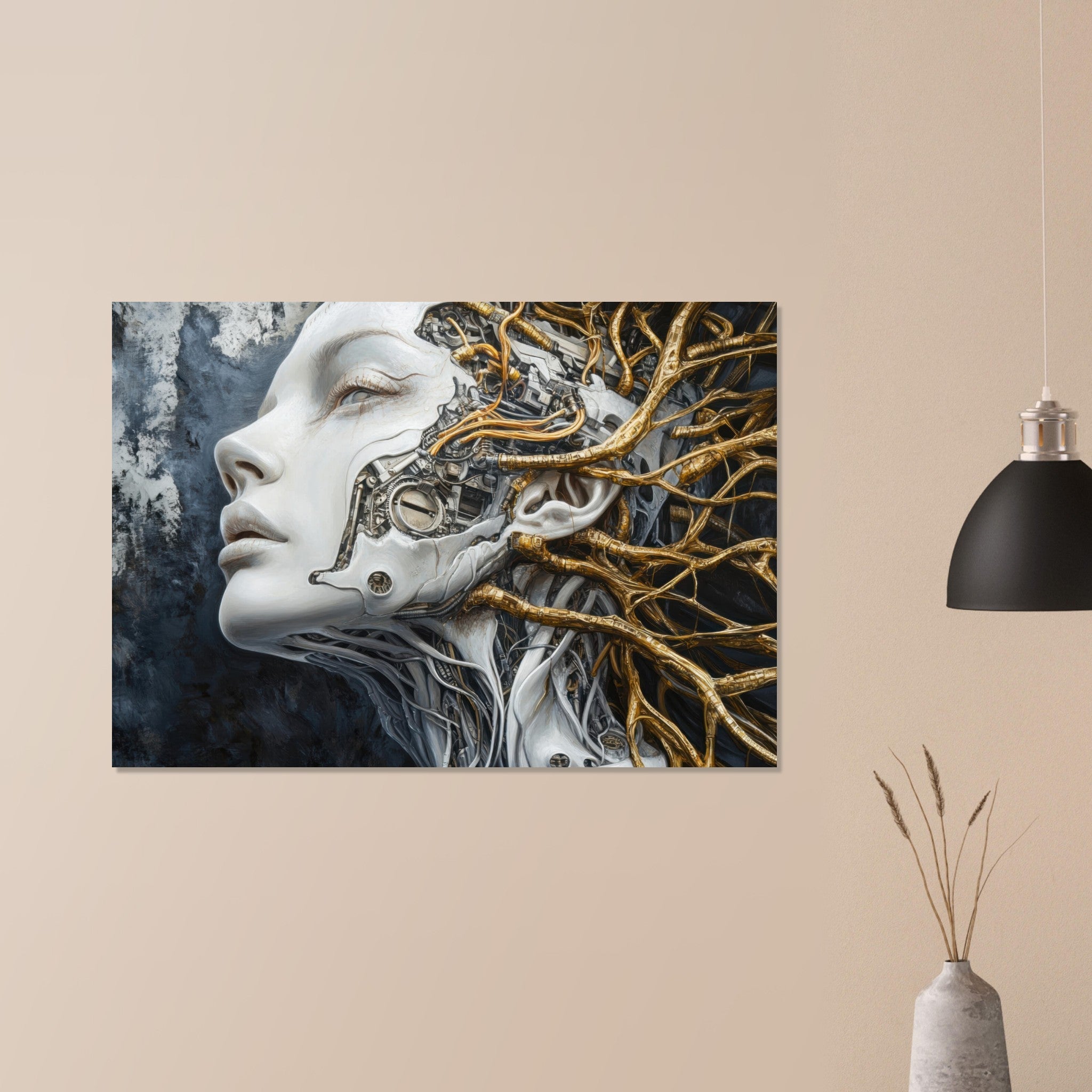 Aluminum Print Landscape - Surrealist Hybrid Queen on a Biomechanical Thrown 8 - Shop Ai Art WebShop - Digital Art online Store
