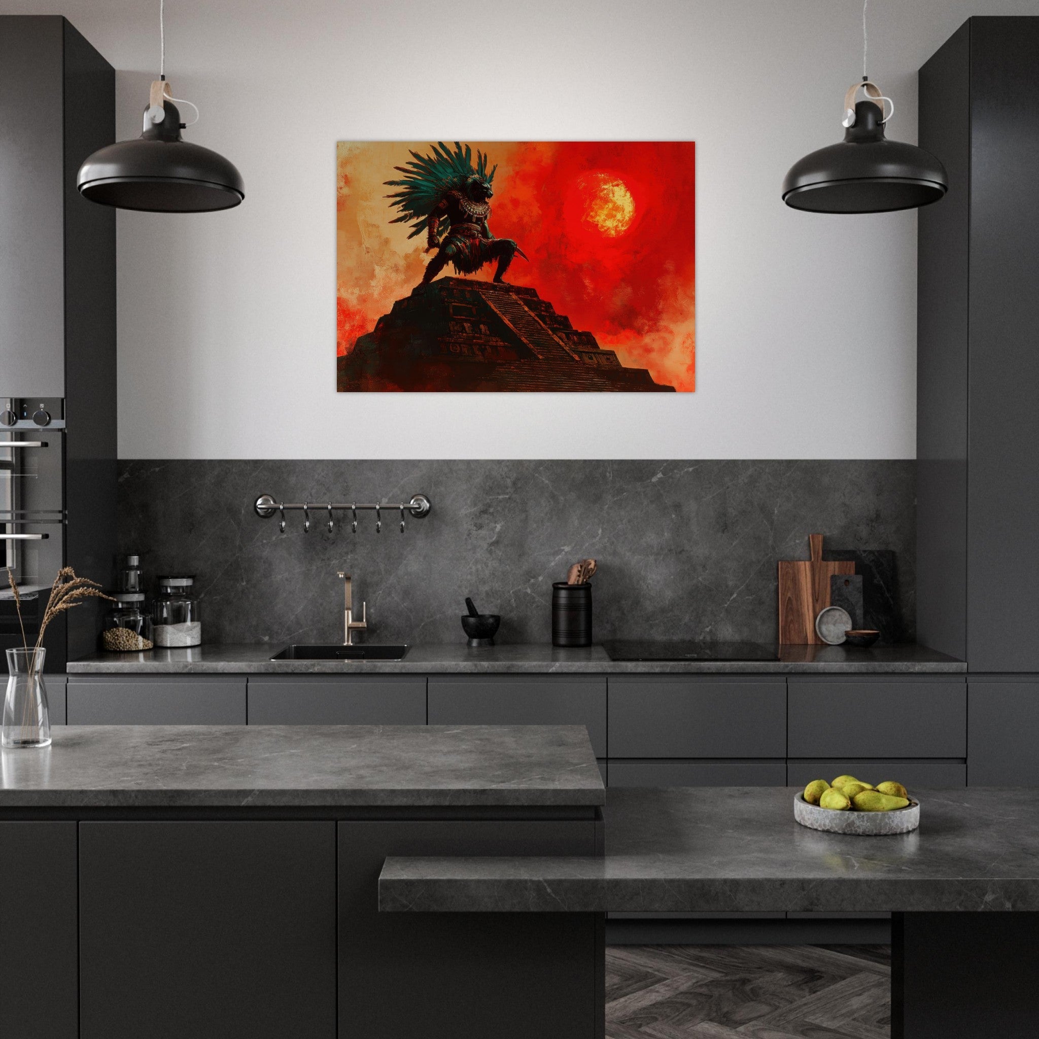 Aluminum Print Landscape - The Aztec Sun Warriors Final Battle Mesoamerican - Shop Ai Art WebShop - Digital Art online Store