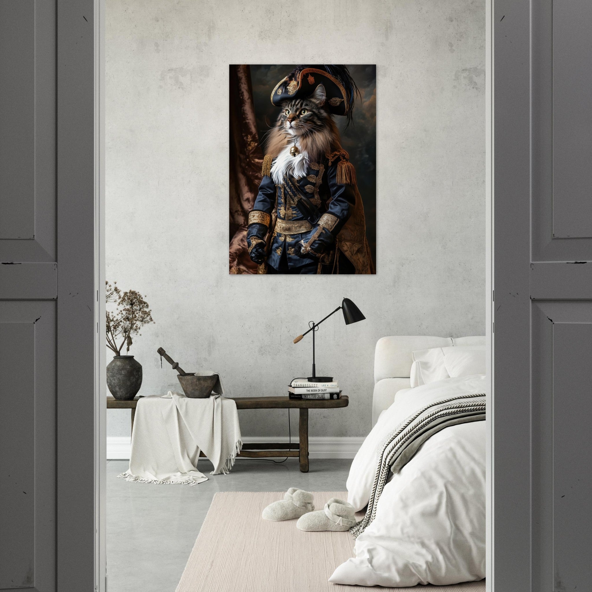 Aluminum Print Portrait - Baroque Military Commander Cat A fierce - looking - Shop Ai Art WebShop - Digital Art online Store