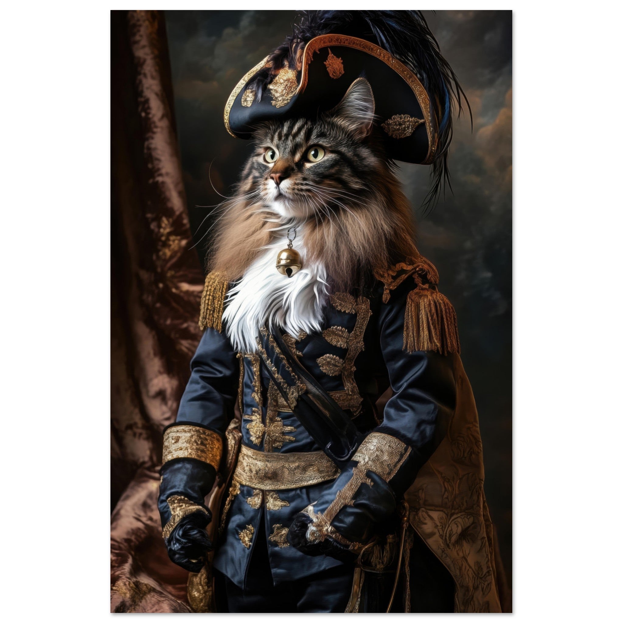 Aluminum Print Portrait - Baroque Military Commander Cat A fierce - looking - Shop Ai Art WebShop - Digital Art online Store