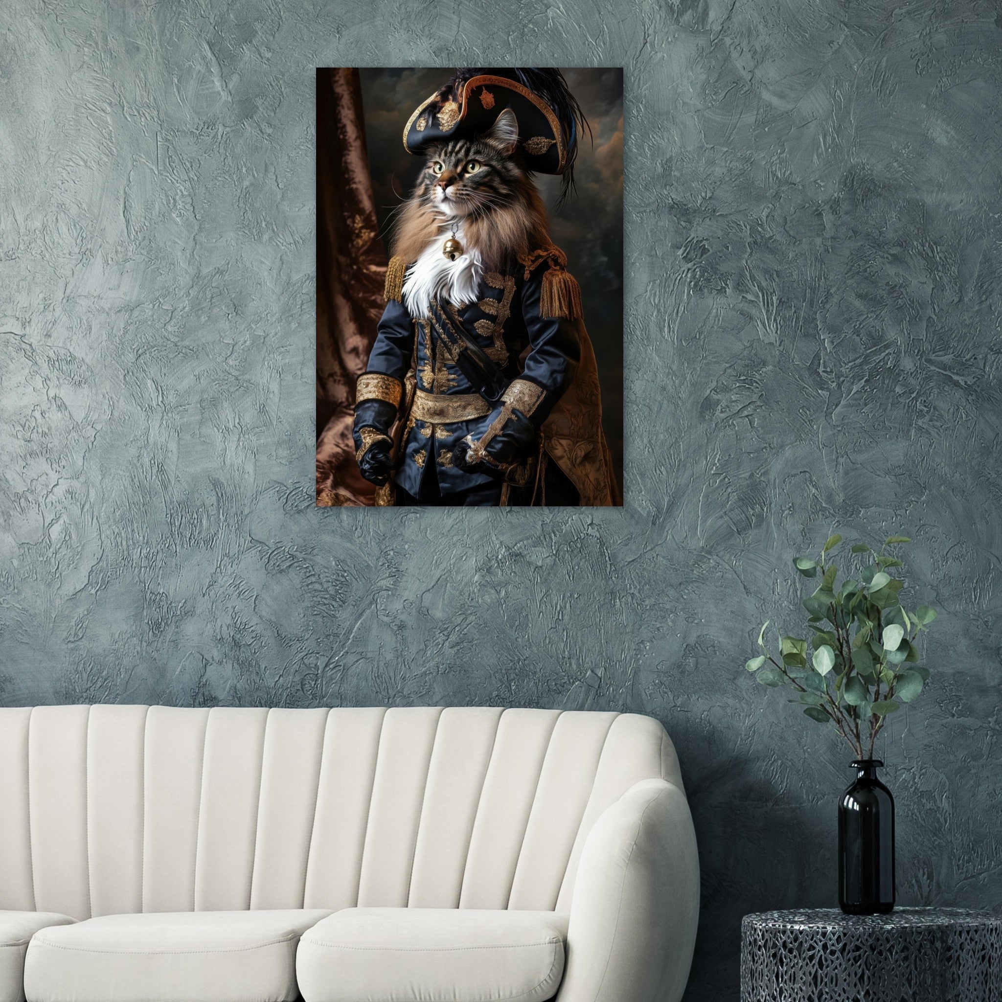 Aluminum Print Portrait - Baroque Military Commander Cat A fierce - looking - Shop Ai Art WebShop - Digital Art online Store