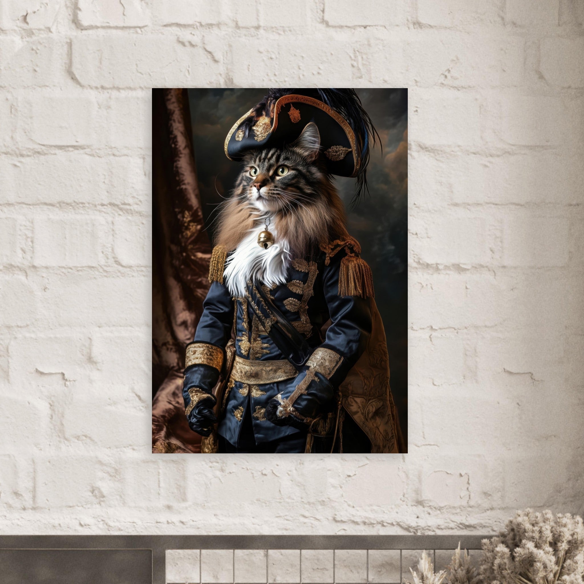 Aluminum Print Portrait - Baroque Military Commander Cat A fierce - looking - Shop Ai Art WebShop - Digital Art online Store