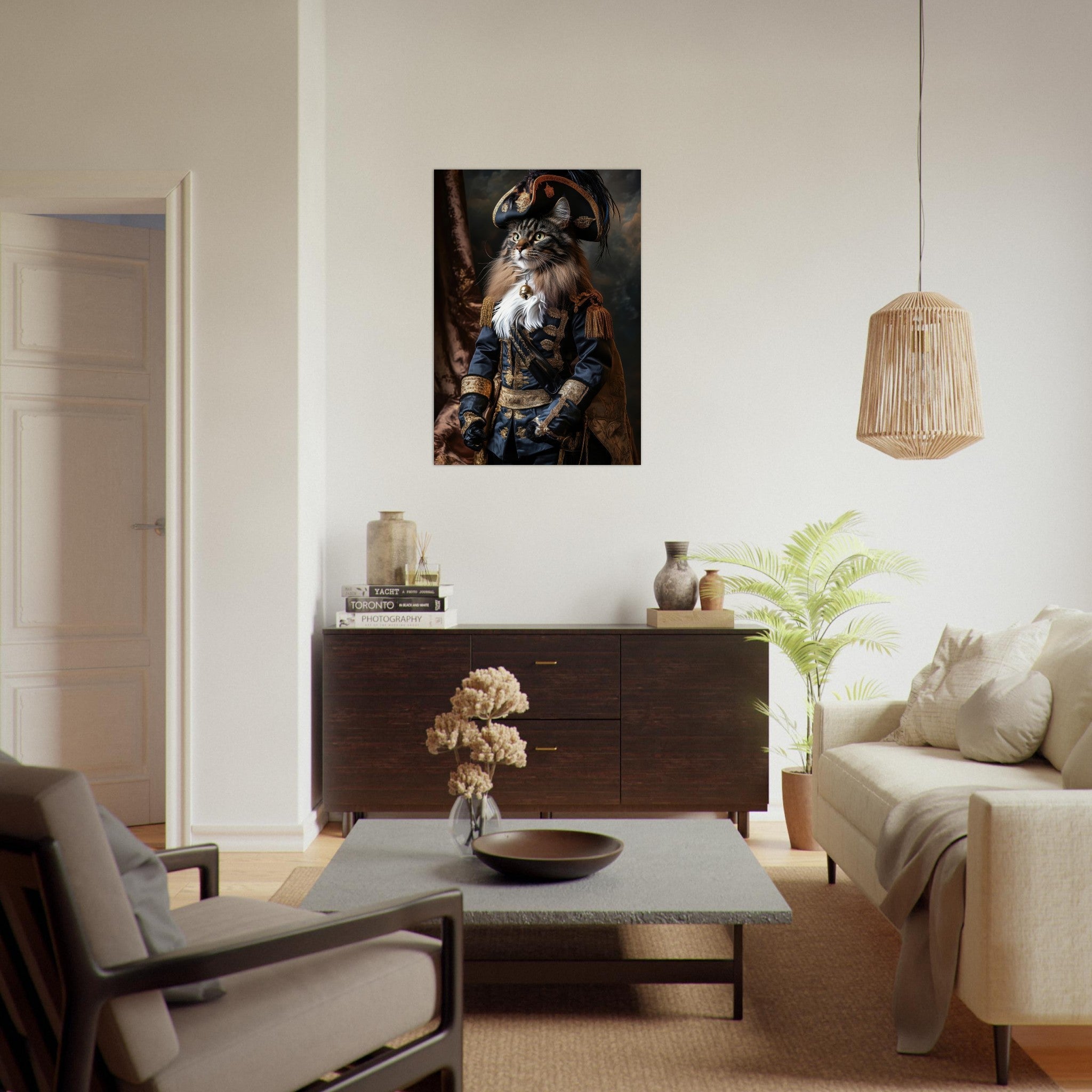 Aluminum Print Portrait - Baroque Military Commander Cat A fierce - looking - Shop Ai Art WebShop - Digital Art online Store