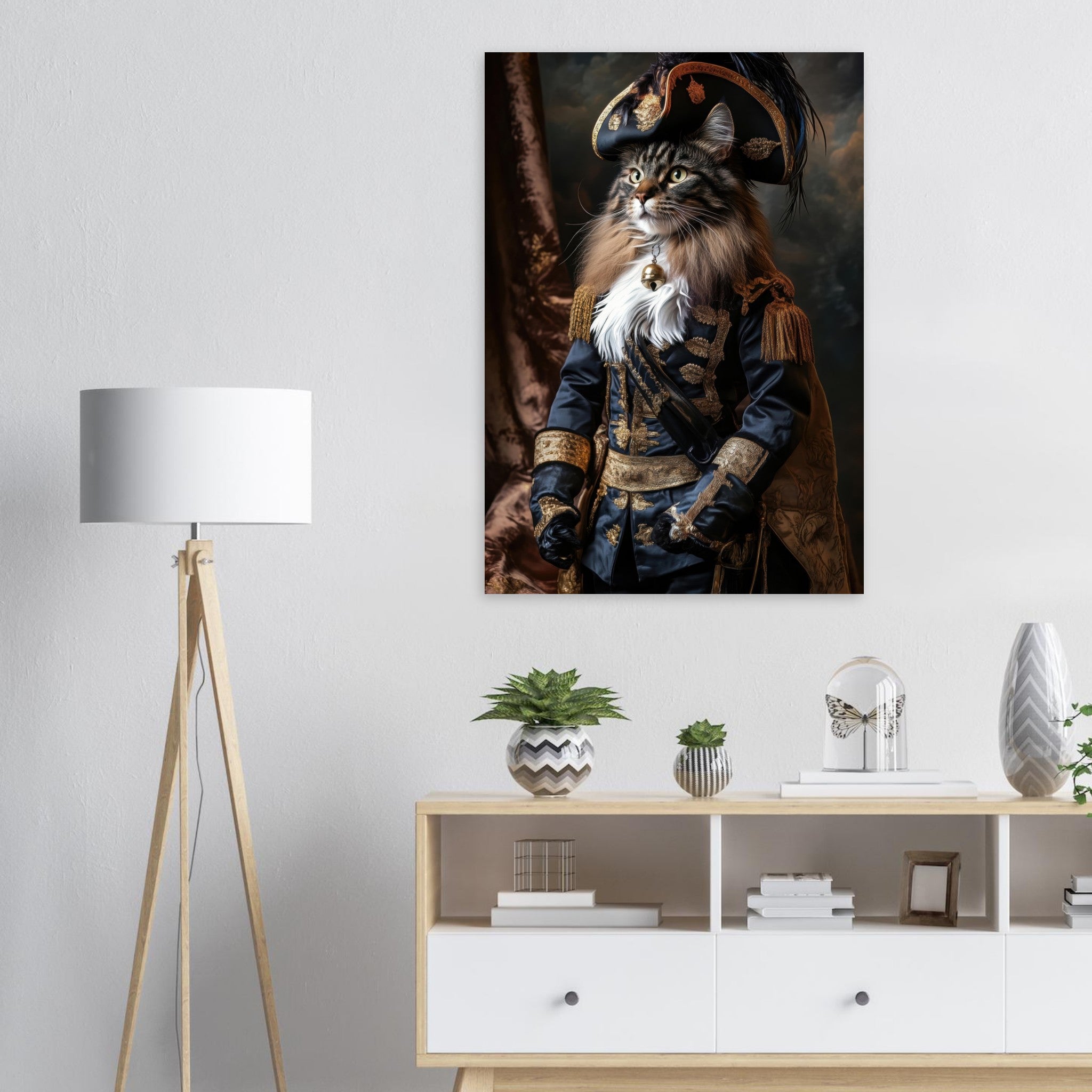 Aluminum Print Portrait - Baroque Military Commander Cat A fierce - looking - Shop Ai Art WebShop - Digital Art online Store