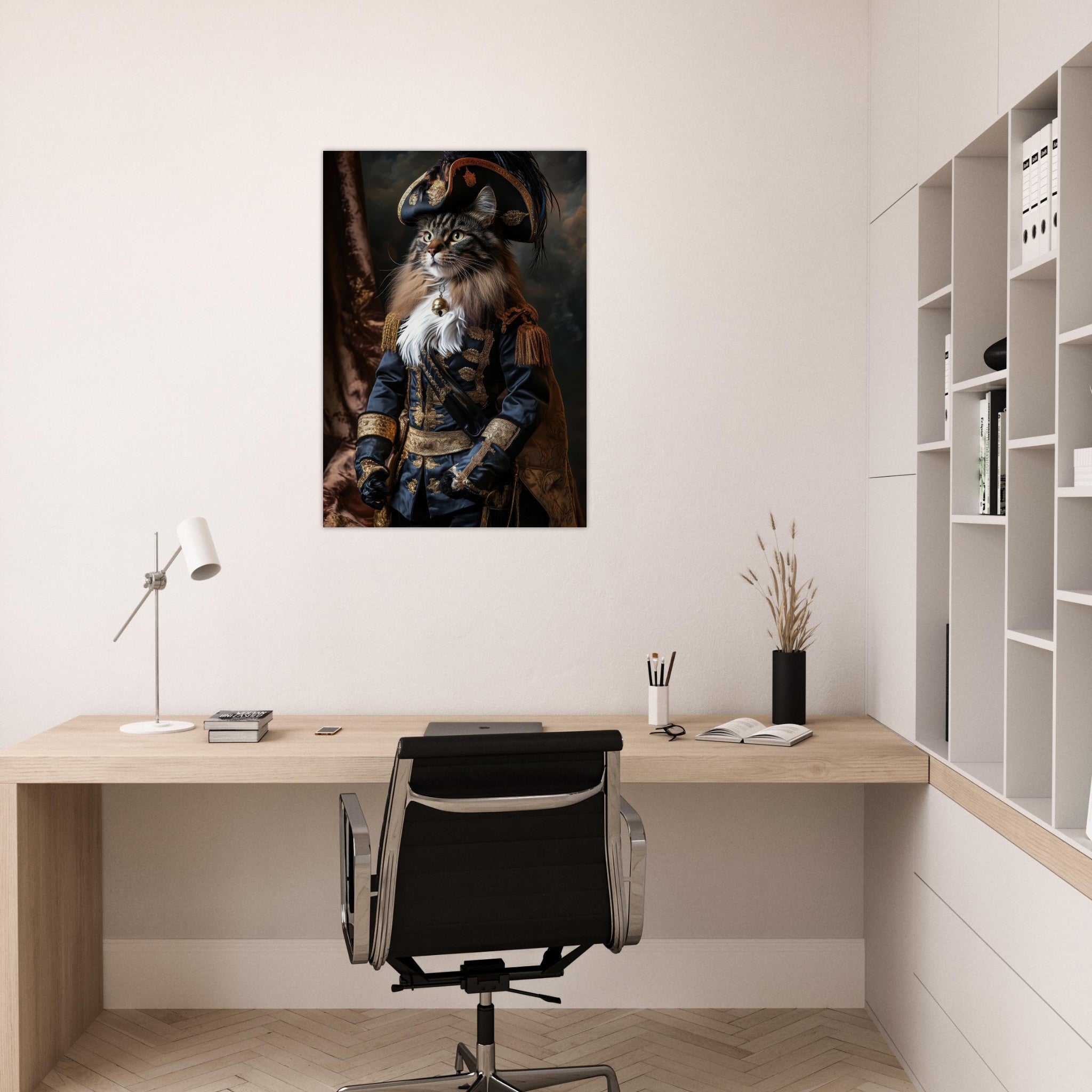Aluminum Print Portrait - Baroque Military Commander Cat A fierce - looking - Shop Ai Art WebShop - Digital Art online Store