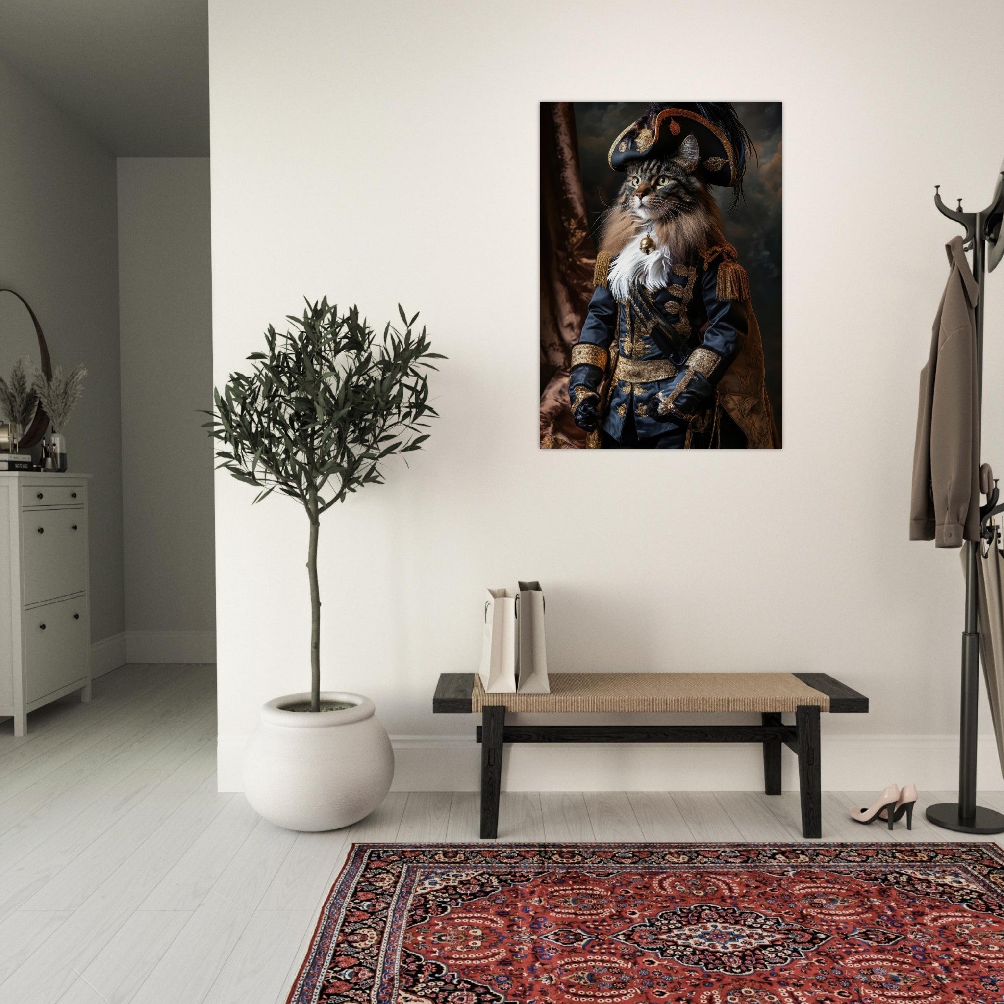 Aluminum Print Portrait - Baroque Military Commander Cat A fierce - looking - Shop Ai Art WebShop - Digital Art online Store
