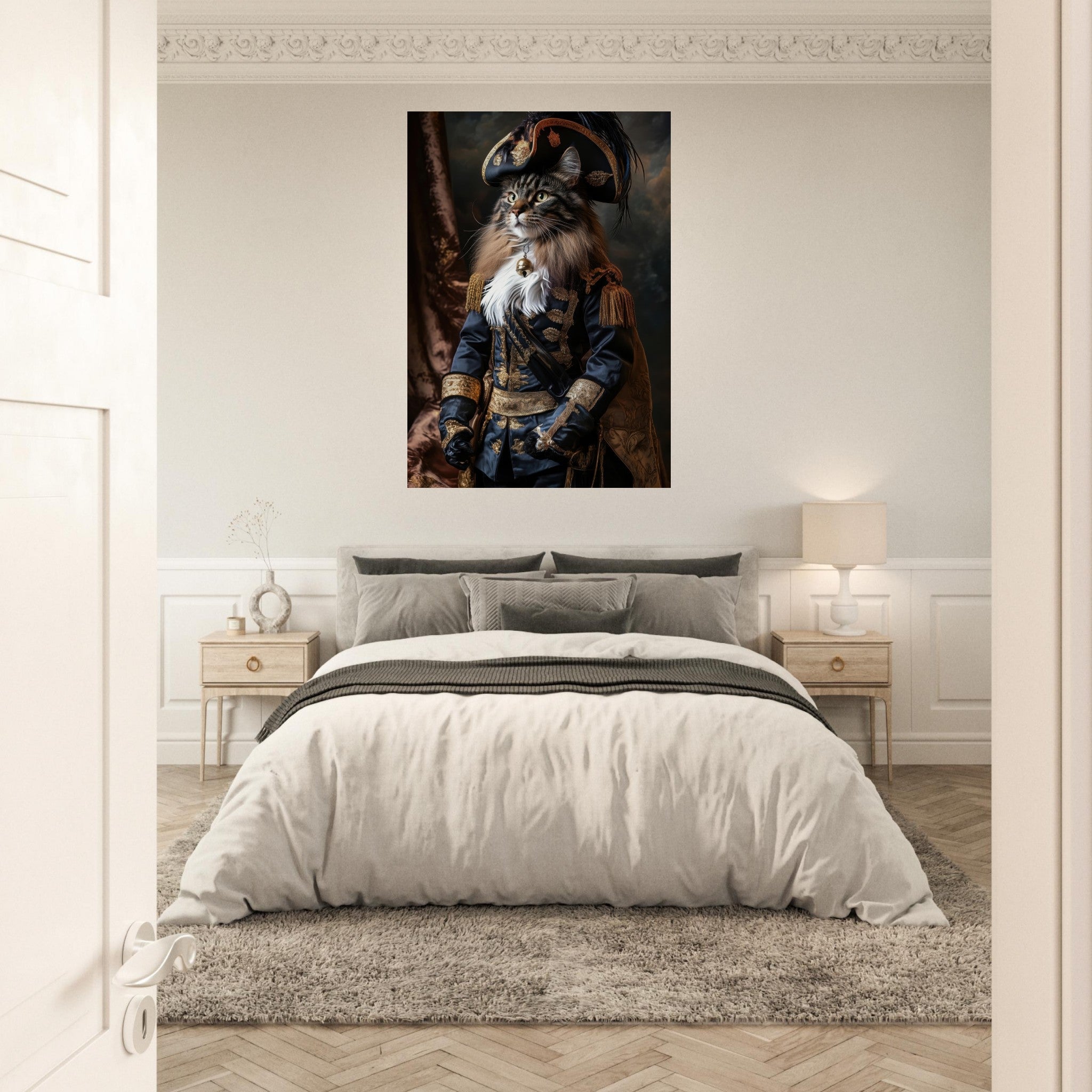 Aluminum Print Portrait - Baroque Military Commander Cat A fierce - looking - Shop Ai Art WebShop - Digital Art online Store