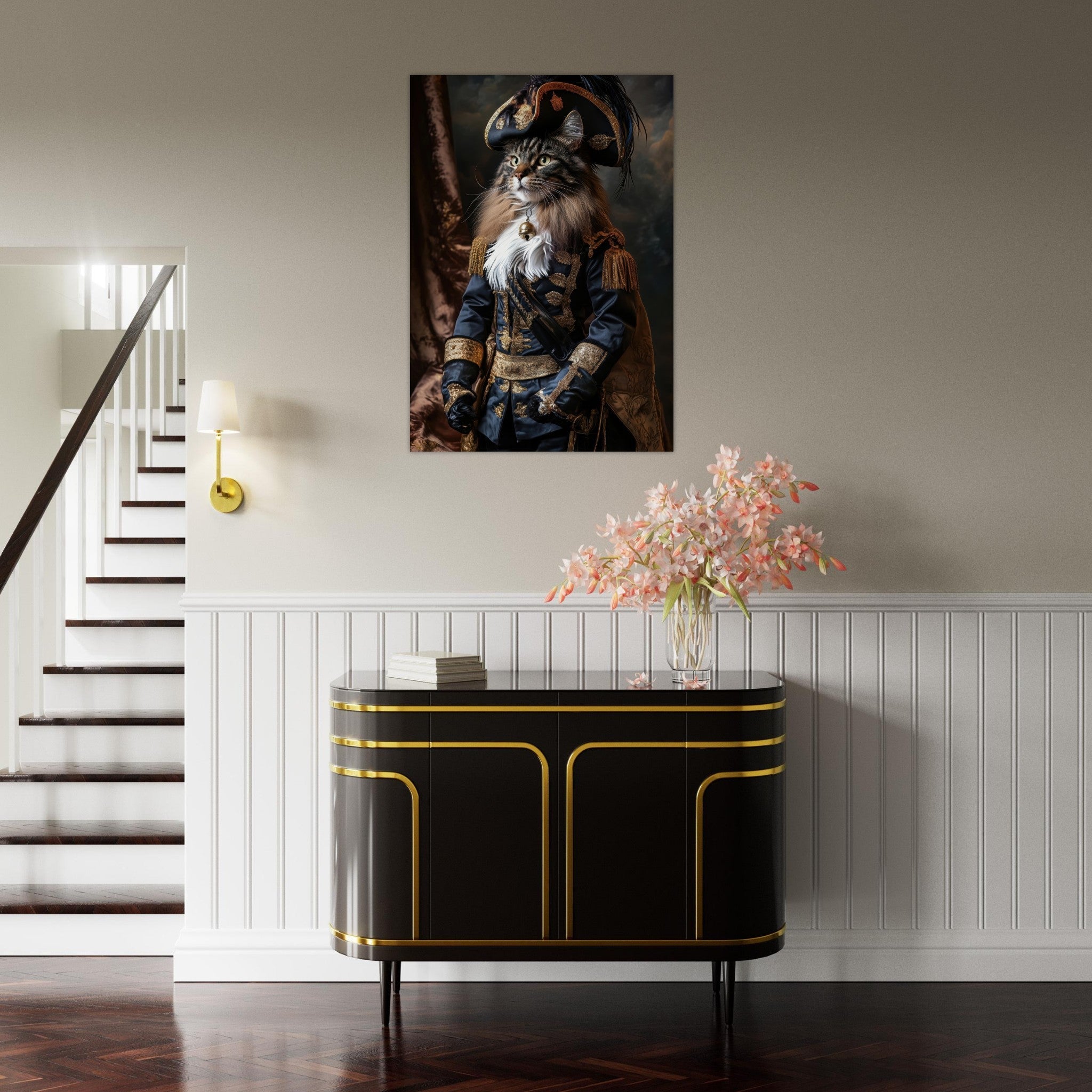 Aluminum Print Portrait - Baroque Military Commander Cat A fierce - looking - Shop Ai Art WebShop - Digital Art online Store