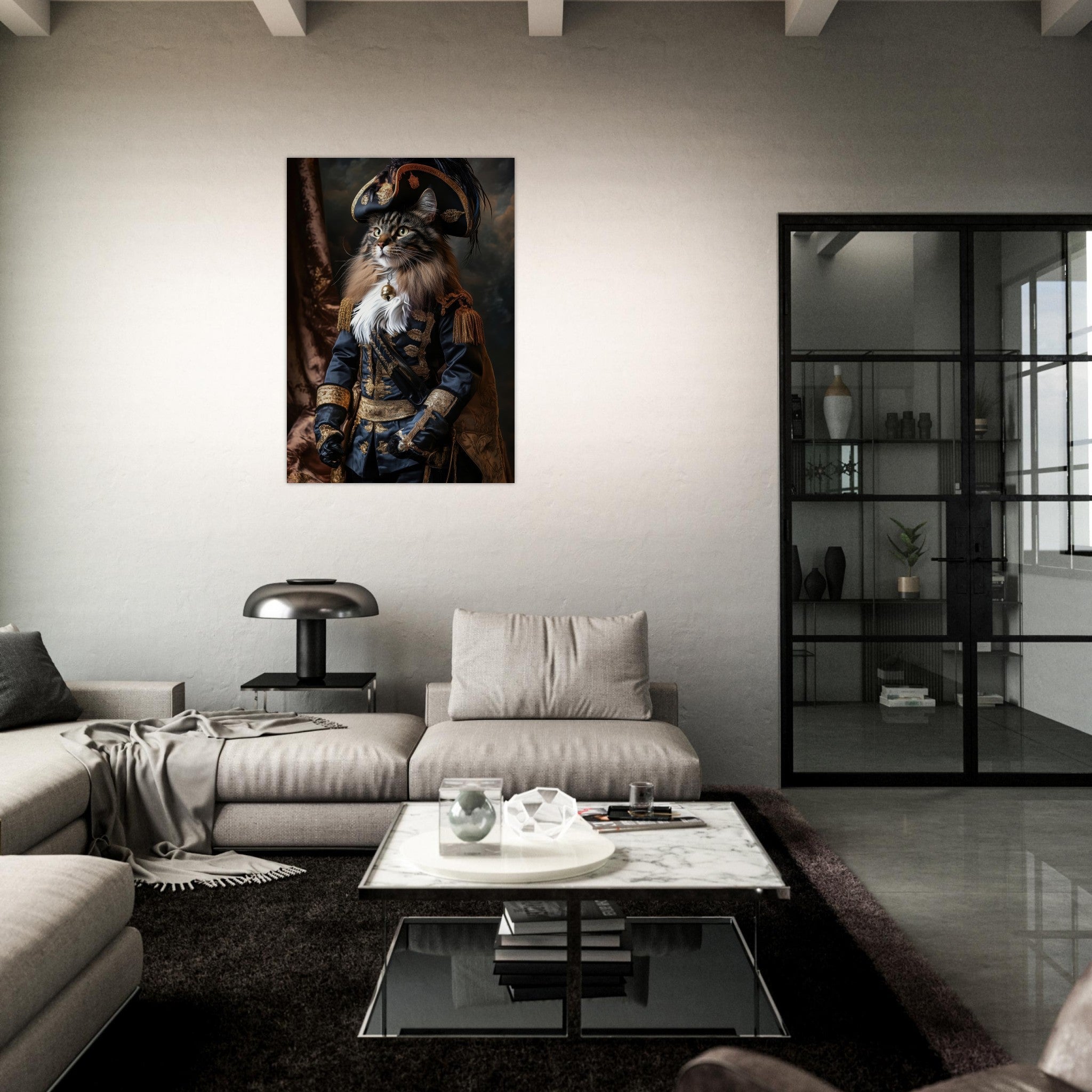 Aluminum Print Portrait - Baroque Military Commander Cat A fierce - looking - Shop Ai Art WebShop - Digital Art online Store
