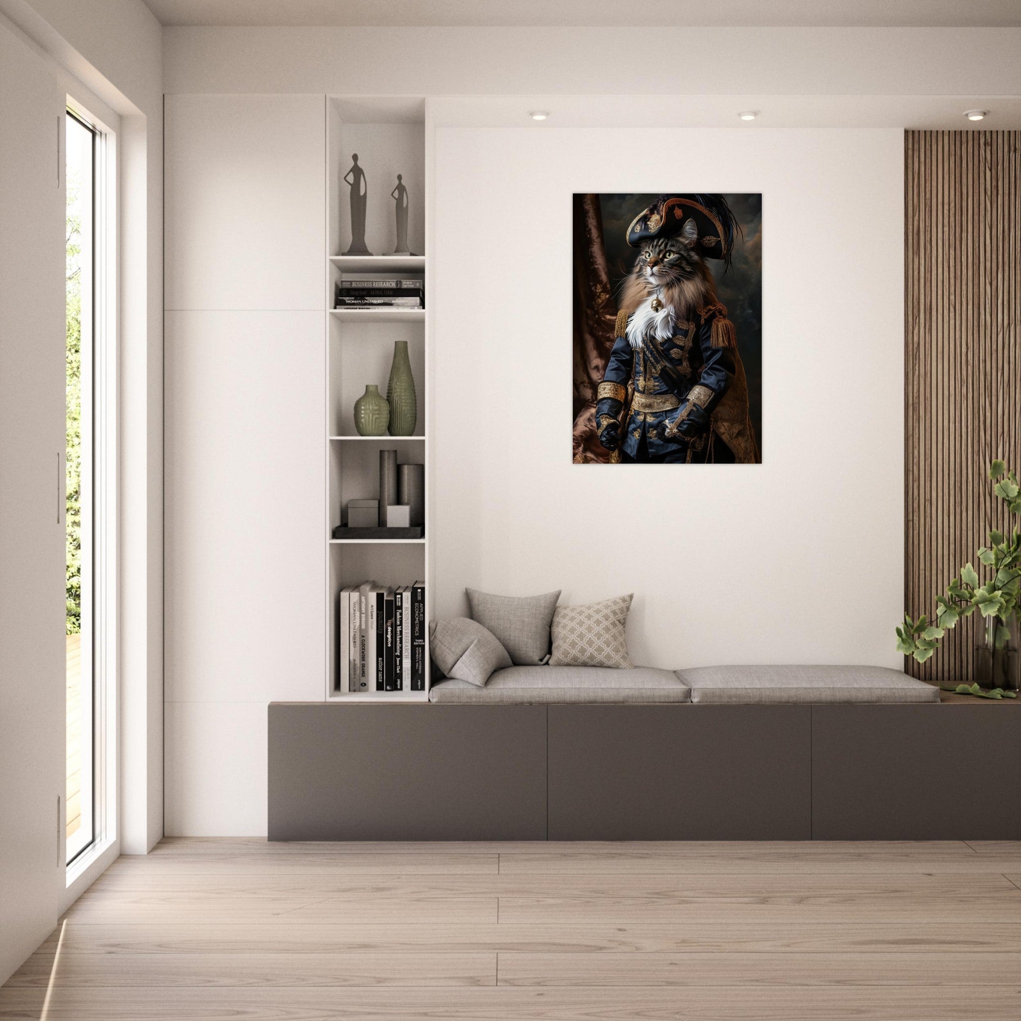 Aluminum Print Portrait - Baroque Military Commander Cat A fierce - looking - Shop Ai Art WebShop - Digital Art online Store