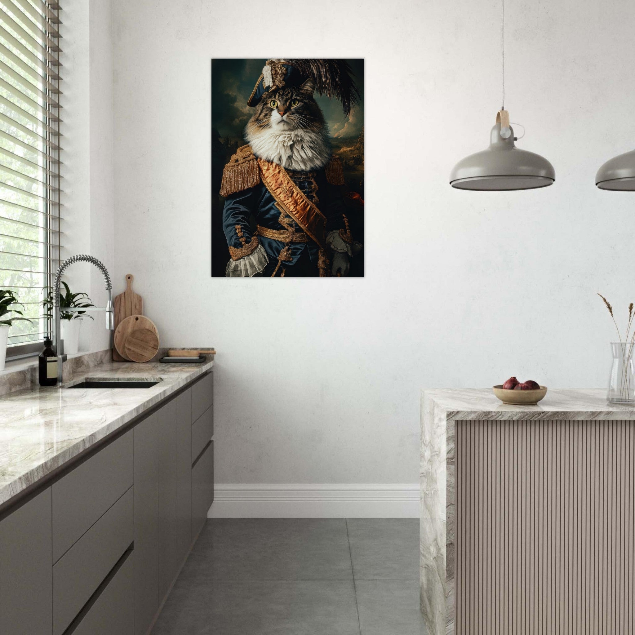 Aluminum Print Portrait - Baroque Military Commander Cat A fierce - looking 4 - Shop Ai Art WebShop - Digital Art online Store