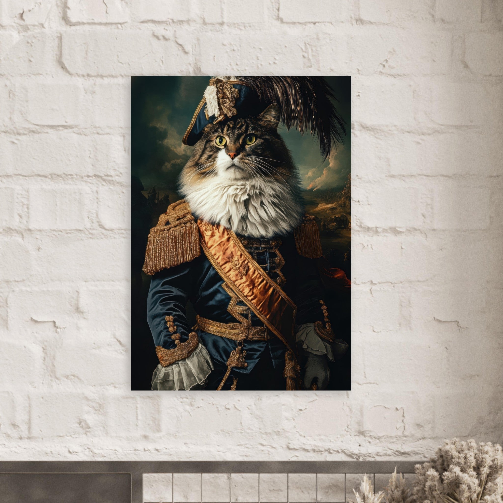 Aluminum Print Portrait - Baroque Military Commander Cat A fierce - looking 4 - Shop Ai Art WebShop - Digital Art online Store